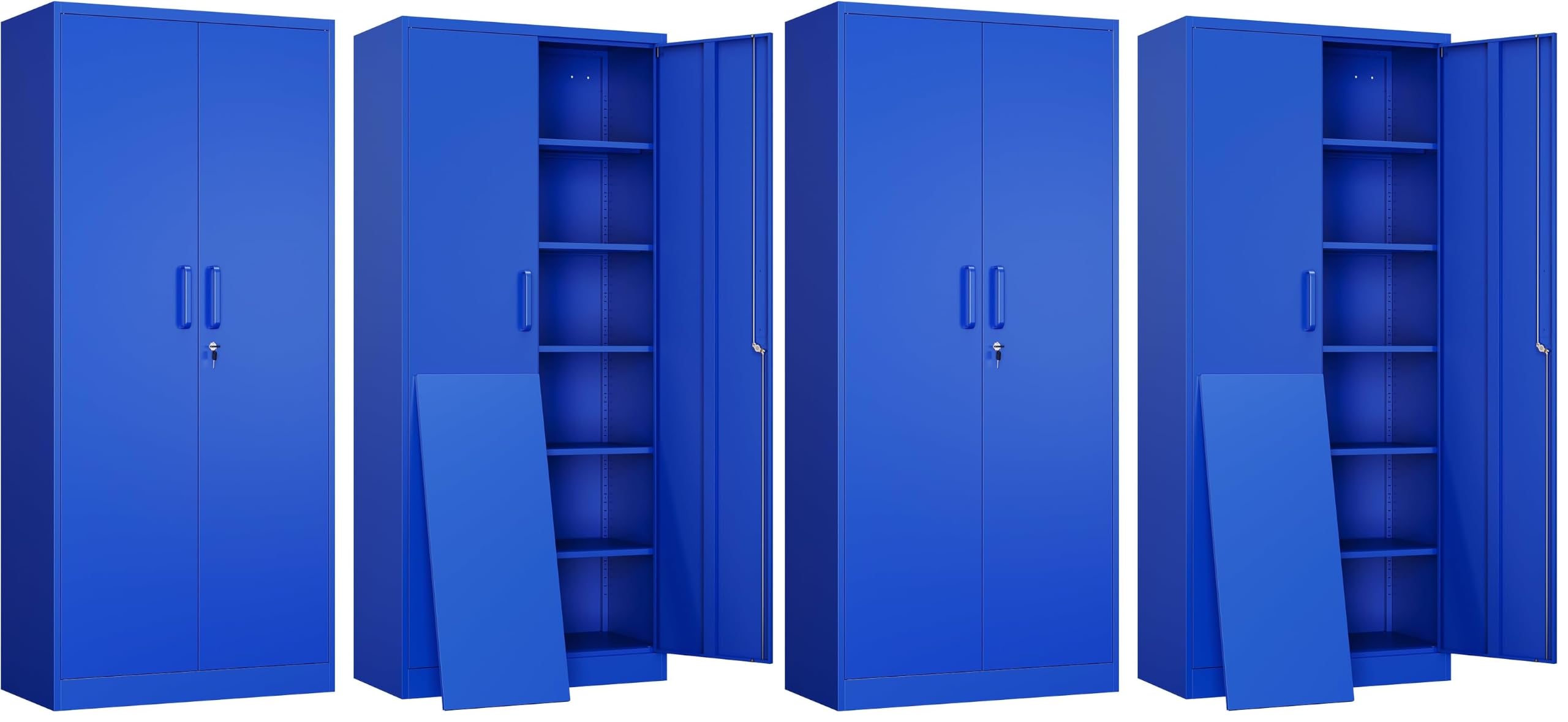 Yizosh Metal Garage Storage Cabinet with 2 Doors and 5 Adjustable Shelves - 71" Steel Lockable File Cabinet,Locking Tool Cabinets for Office,Home,Garage,Gym,School (Blue) (Pack of 2)