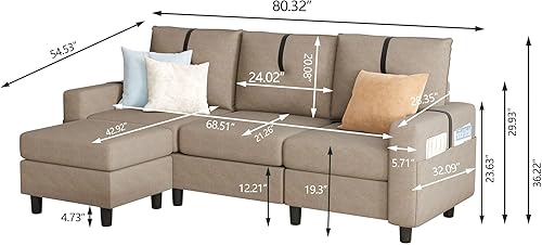 Miniatura 2 de Sofás seccionales en forma de L de 80 pulgadas, sofá de 3 plazas con otomana reversible y bolsillo de almacenamiento lateral, sofá modular pequeño