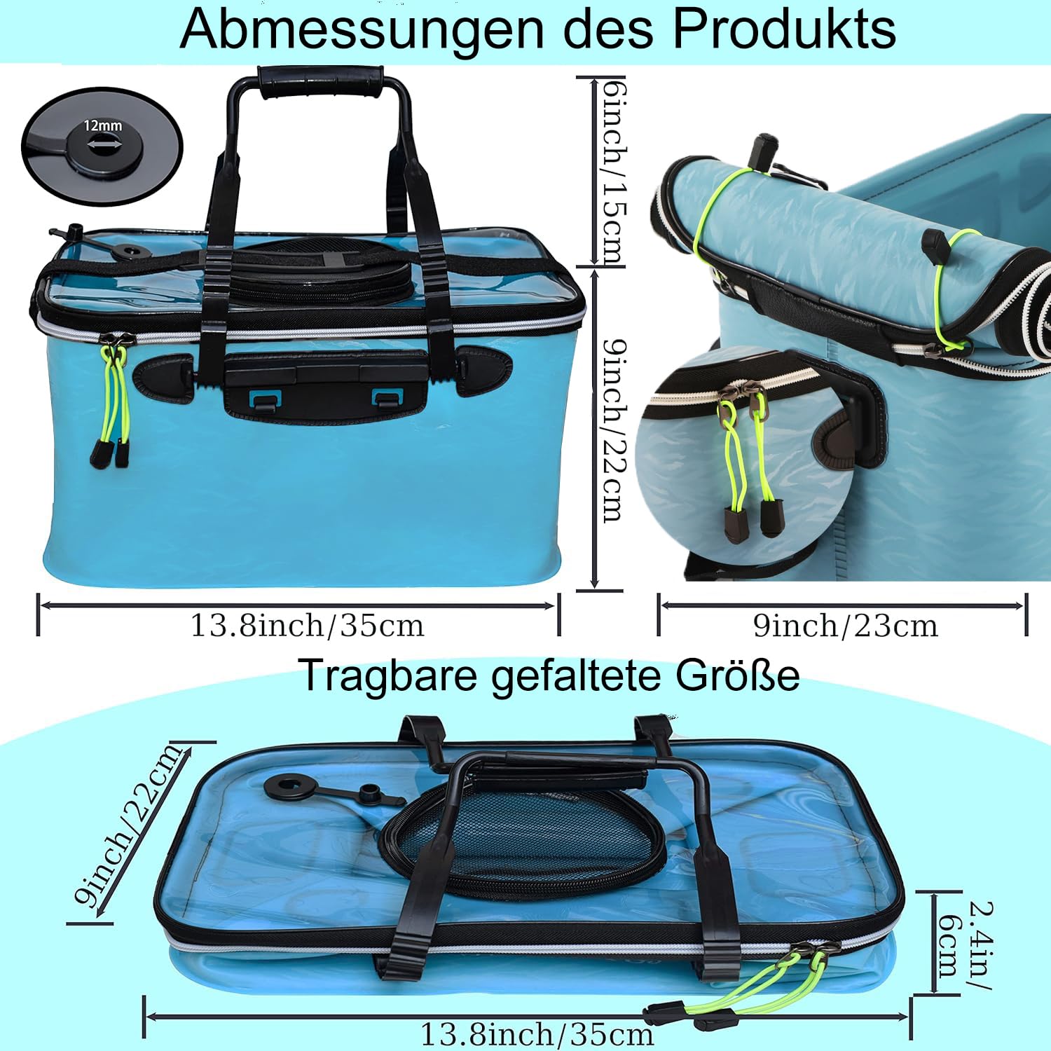 Secchio da pesca pieghevole, 28 l, portatile, pieghevole, con foro di ventilazione, contenitore multifunzione per esche da pesca vive, adatto per pesca, lavaggio auto, giardinaggio