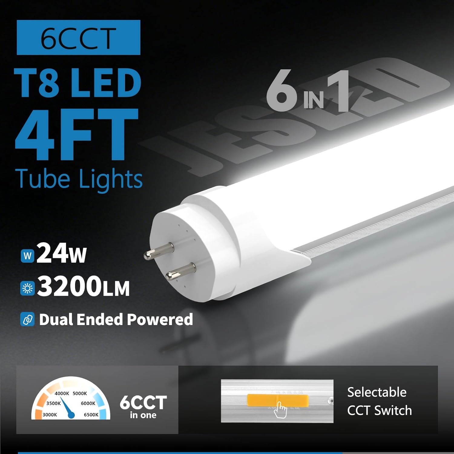 T8 LED Bulbs 4 Foot, LED Tube Lights 4ft Type A+B, 24W, 3200LM, 6 CCT(3000K-6500K) Plug and Play or Ballast Bypass, Fluorescent Light Bulb 48 Inch T10 T12 Tube Replacement, Dual-Ended, Frosted, 4 Pack