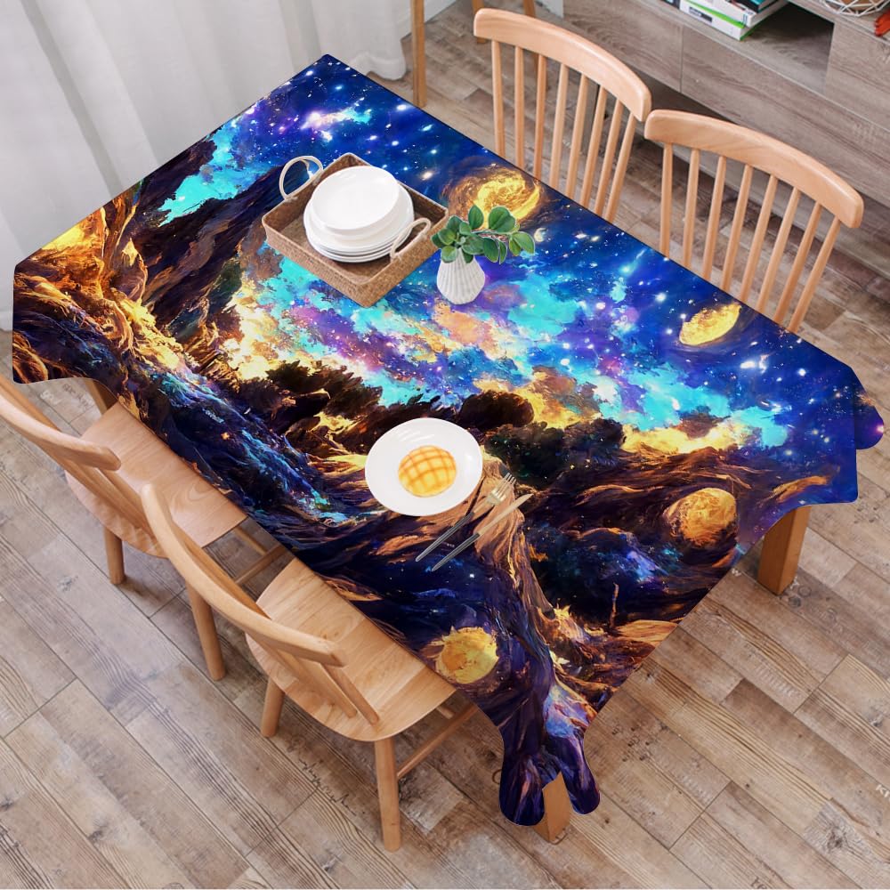 DALEXHM Table Cloth Wipe Clean Rectangular, wipeable tablecloths,Dining Table Cover for Kitchen Outdoor Garden Table,landscape at night painting with artistic conception,54x72 in