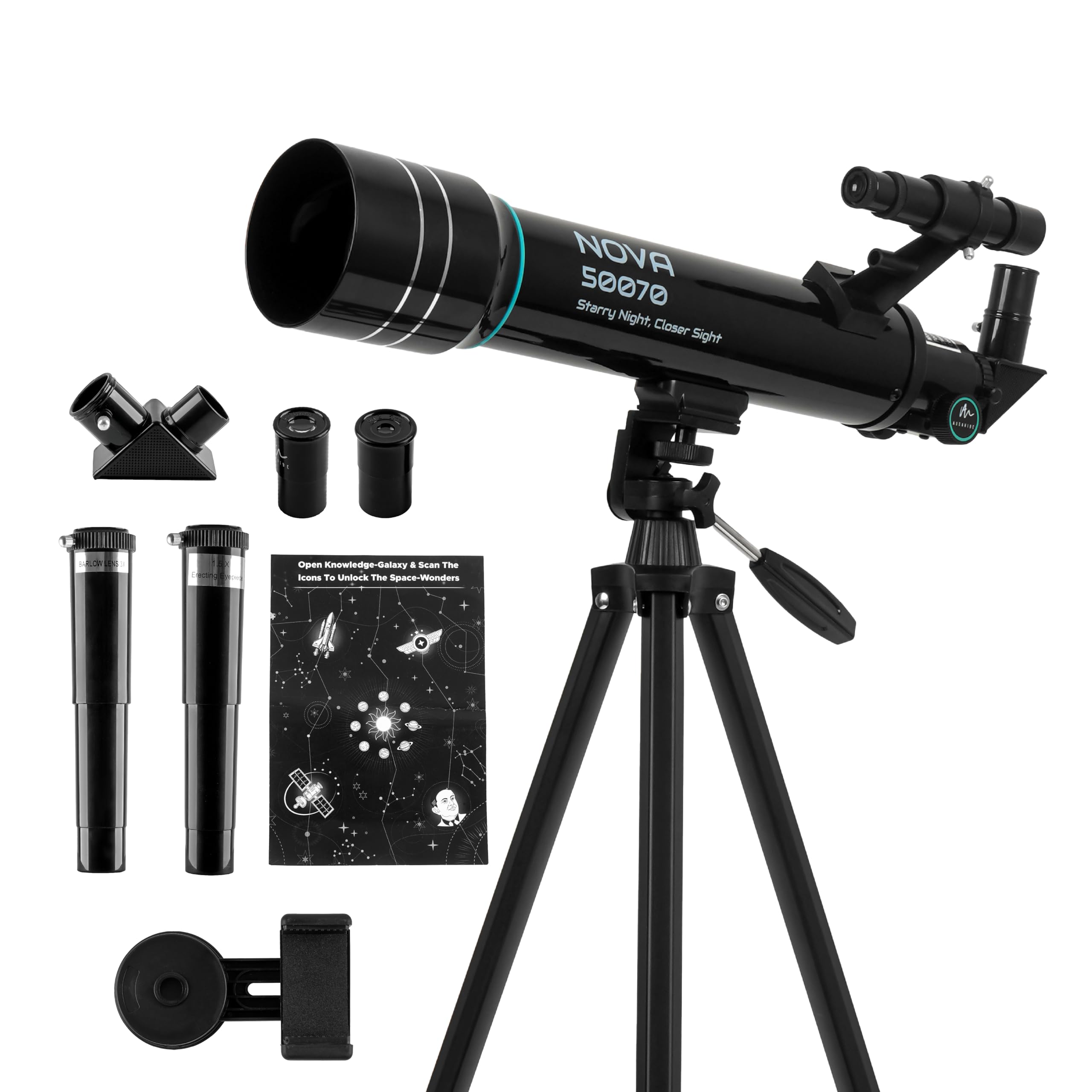Professional 150x Refractor Telescope with Long Adjustable Stand, Arya's Space Odyssey App & High Magnification for Astronomy Beginners, Star Gazing & Cosmic Exploration (50070)