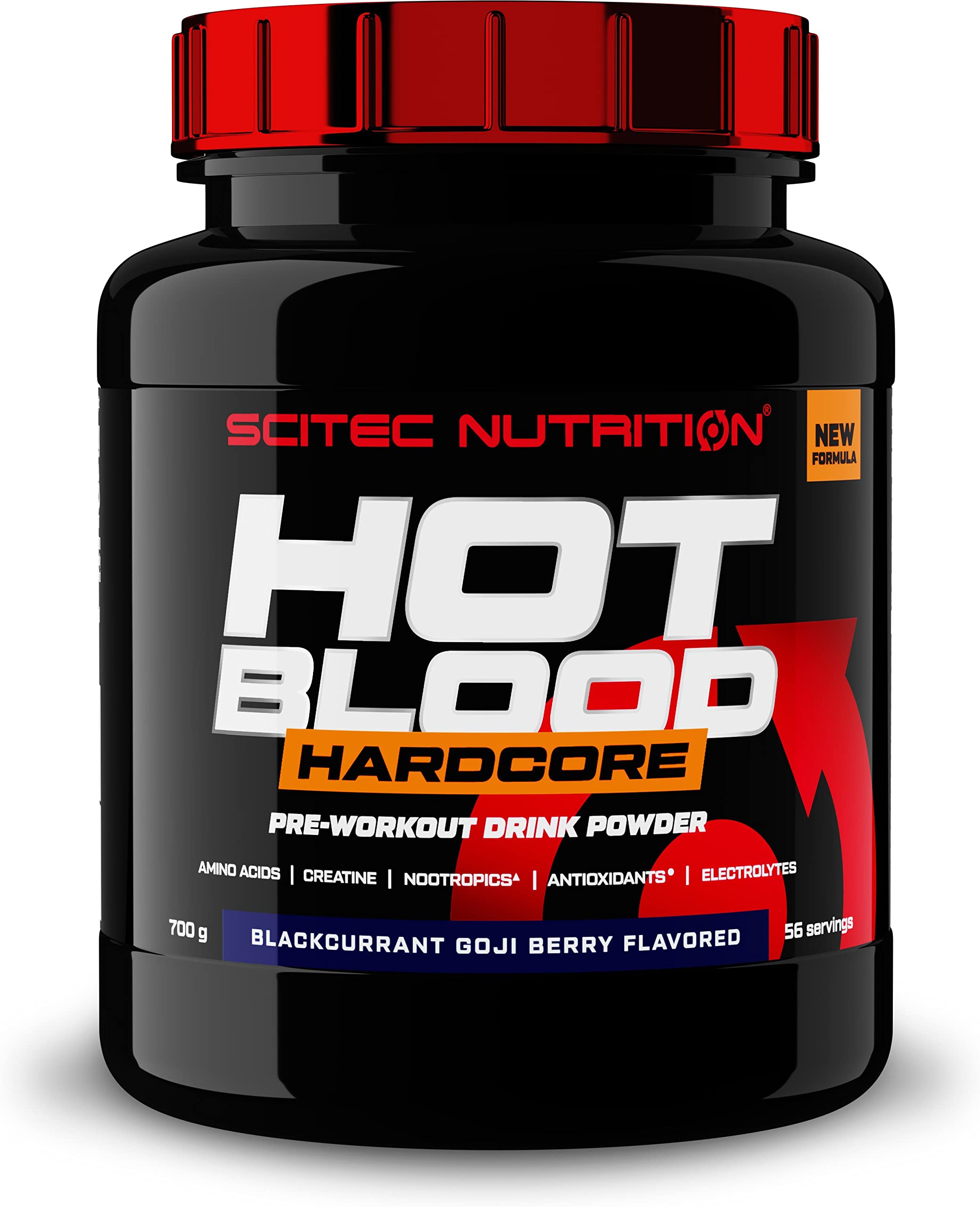 Scitec Nutrition Hot Blood Hardcore, Bebida en polvo de pre-entreno con aminoácidos y creatina, 700 g, Guaraná | Con matriz de aminoácidos - Electrolitos - BioPerine® - Cafeína de varias fuentes - 700 g, guaraná