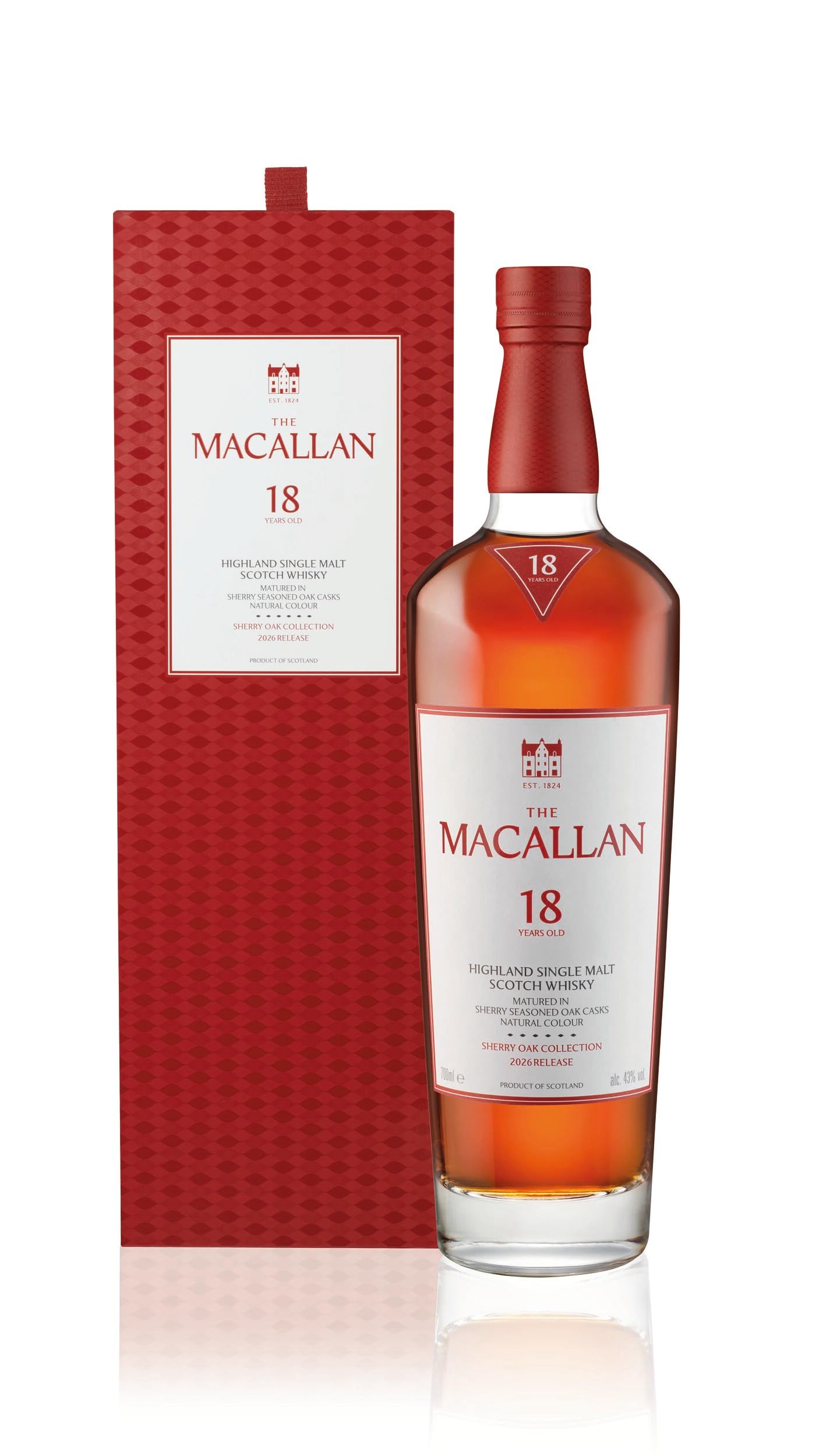 The Macallan 18 Years Old Sherry Oak, Single Malt Speyside Scotch Whisky 43% ABV, 70cl