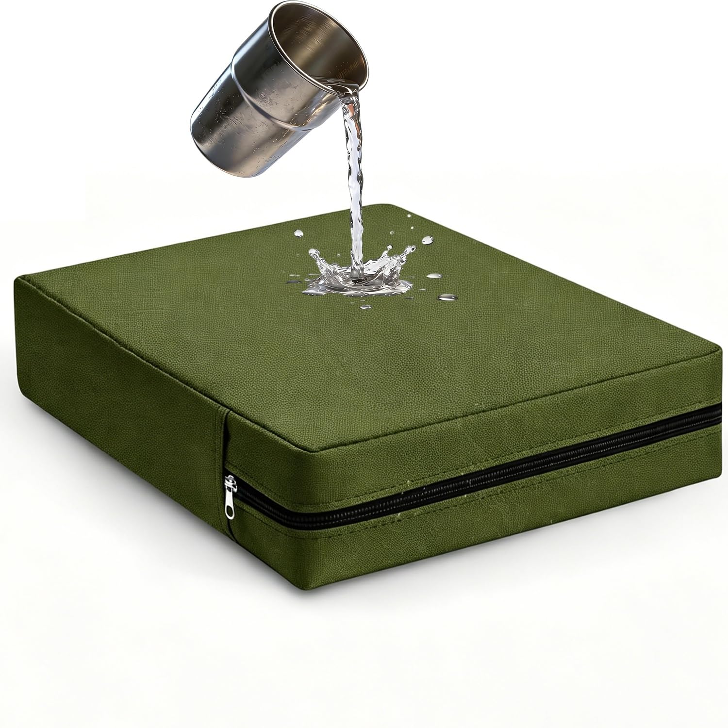 Waterproof Patio Cushion Cover with Zipper,Outdoor Couch Slipcover Replacement with Non-Slip Bottom,Washable Removable Furniture Protector Sofa Chair Seat Cover,for Garden(Dark Green,45x45x5cm)