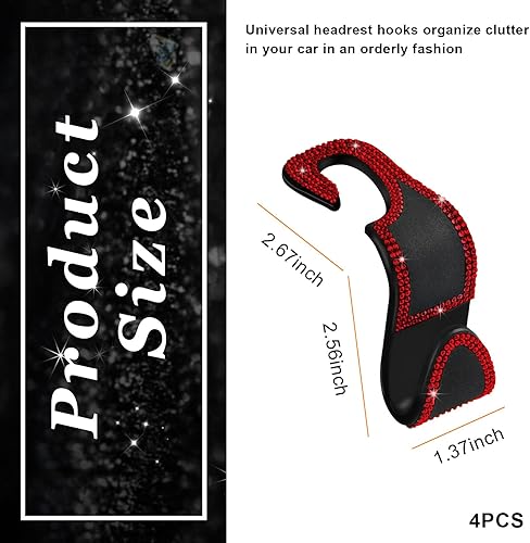 Miniatura 41 de Ziciner 2 ganchos brillantes para reposacabezas de asiento de automóvil, organizador de almacenamiento para colgar el asiento trasero con diamantes