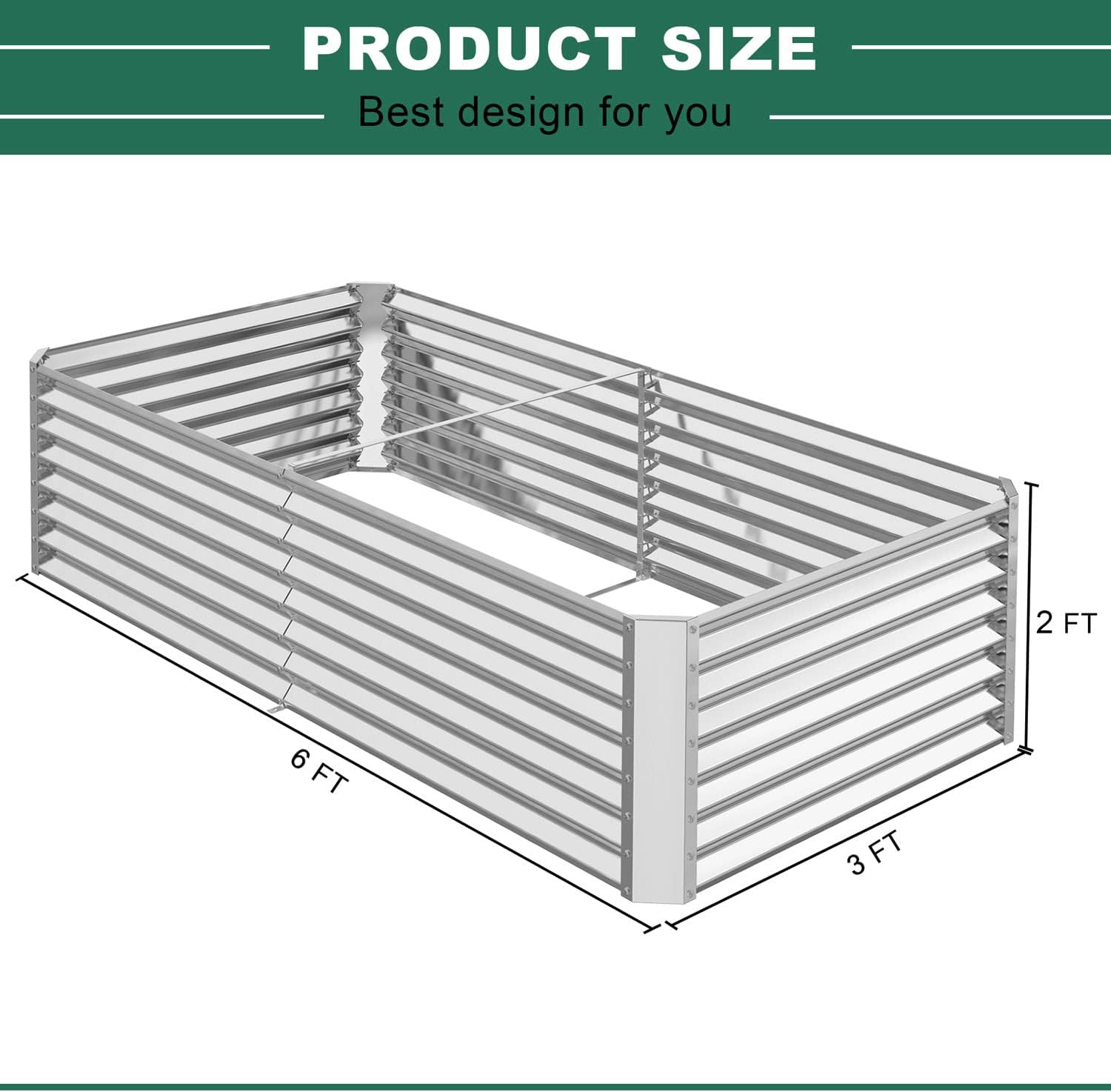 FRIZIONE 6x3x2ft Galvanized Metal Raised Garden Bed for Vegetables, Outdoor Garden Raised Planter Box, Backyard Patio Planter Raised Beds for Flowers, Herbs, Fruits