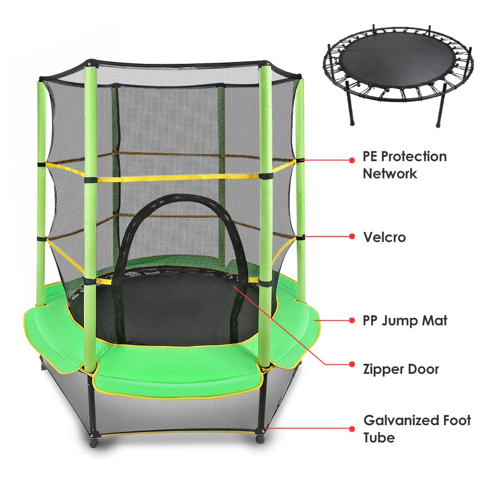Kinder Trampolin Ø 140cm Indoor Kindertrampolin mit Sicherheitsnetz & gepolsterter Sicherheitsabdeckung, Draußen Trampolin für ab 3 Jahre, Gartentrampolin