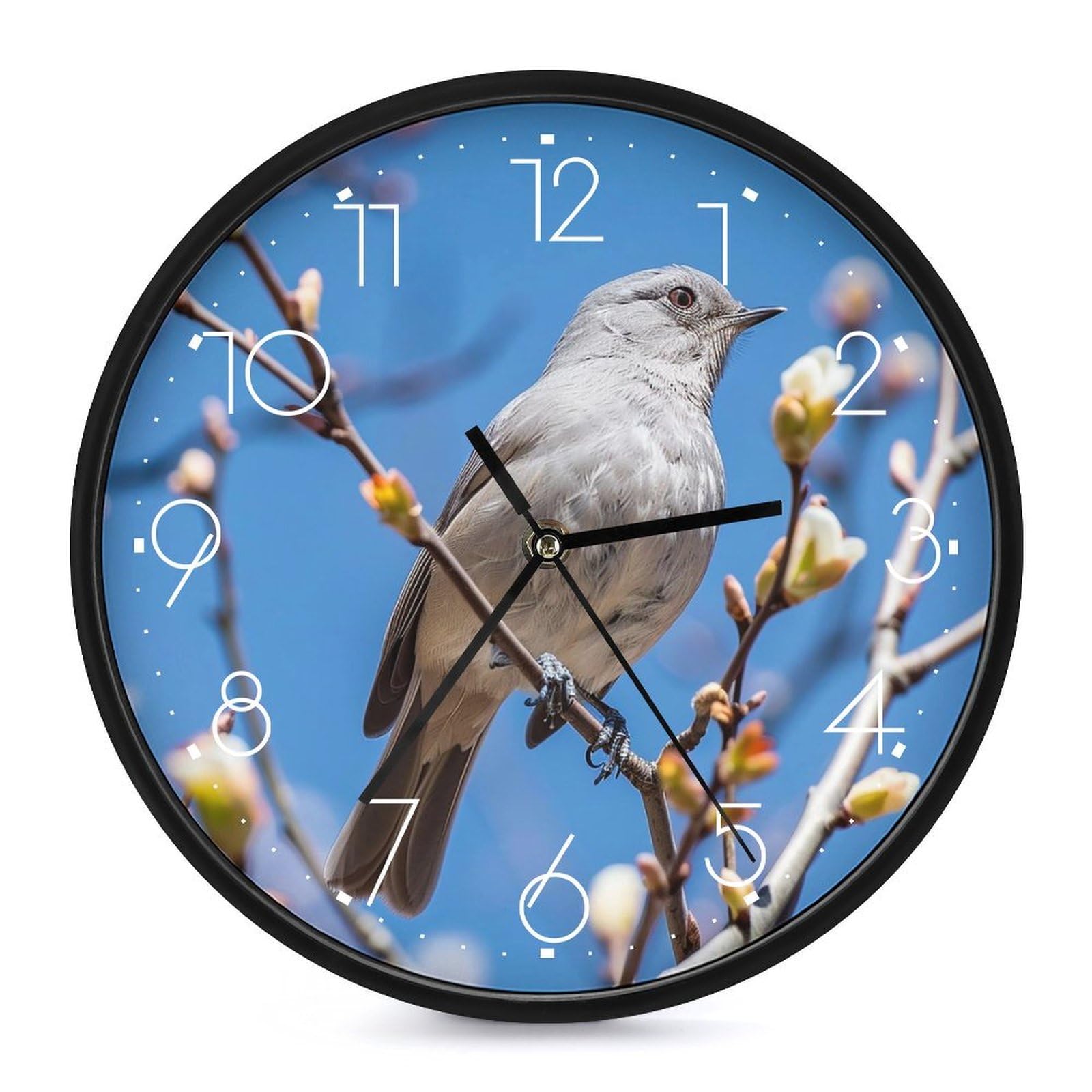XOPEKVLAWM Wall Clock 10 Inch Non-Ticking Silent Modern Simple Style Round Decor Clocks Leaves And Buds Clock Decorative Battery Operated Wall Clocks for Home Office Living Room Bedroom Kitchen