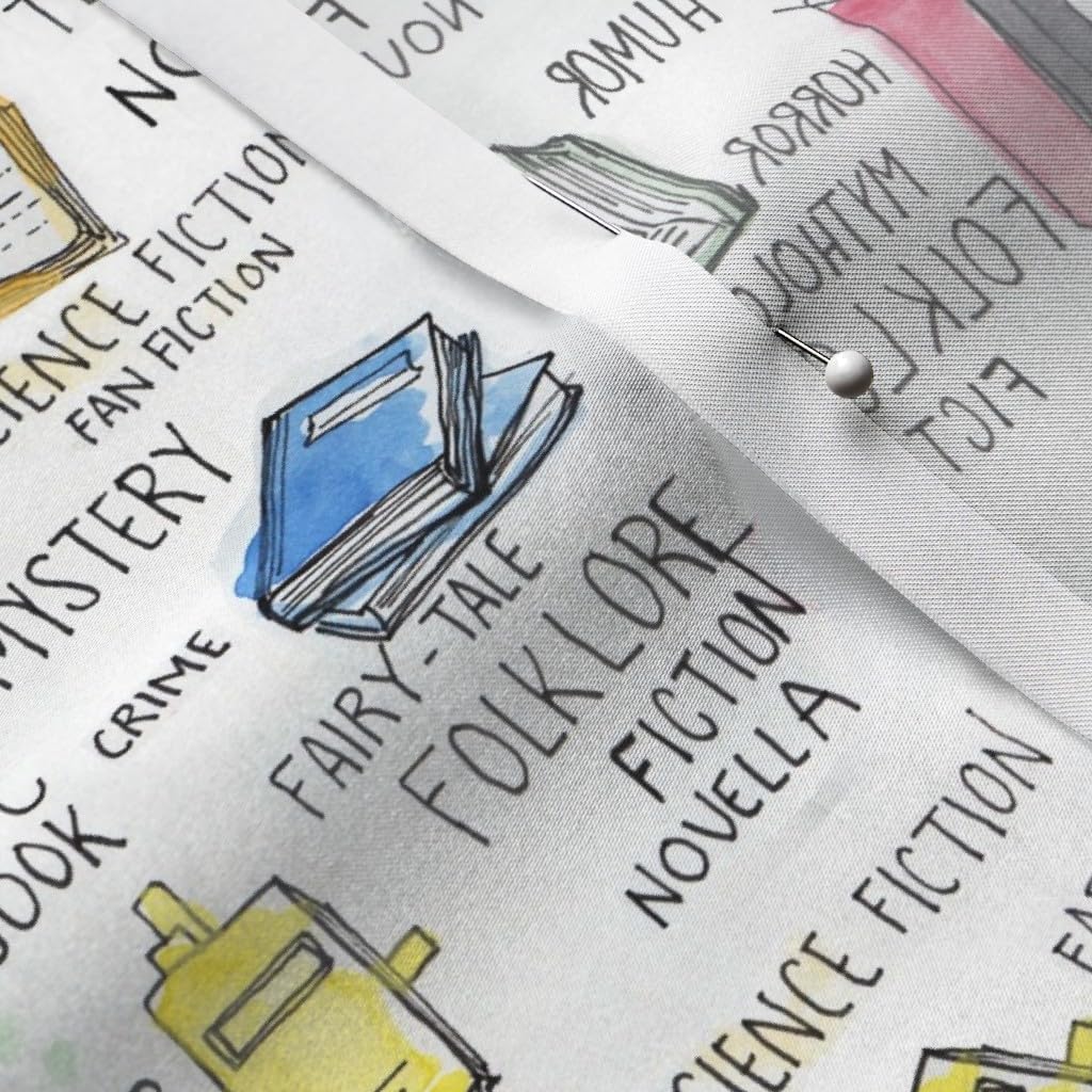 Spoonflower Fabric - Books Watercolor Pen Ink Illustration Literary Nerd Library Book Printed on Satin Fabric by The Yard - Sewing Lining Apparel Fashion Blankets Decor