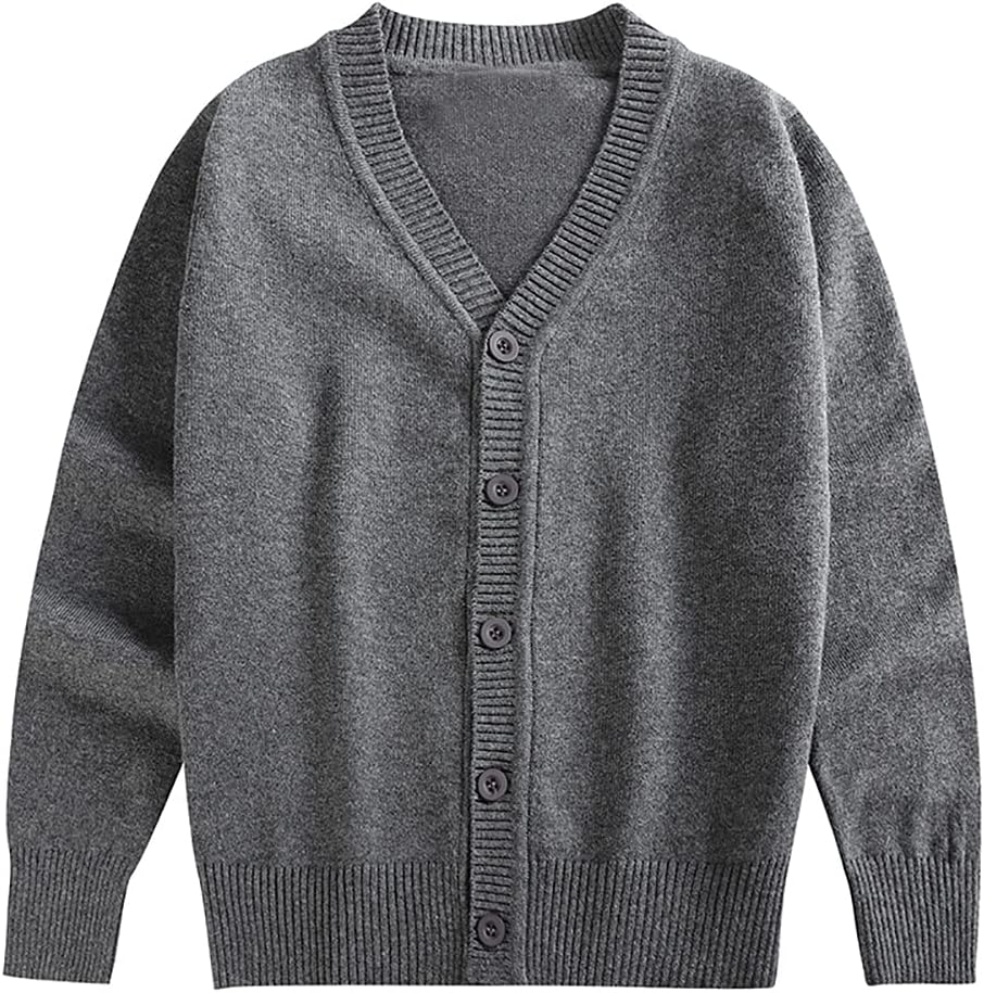 ABALACOCO Boy's Unisex Cotton V-Neck School Uniforms Top Shirt Cotton Long Sleeve Cardigan Sweater