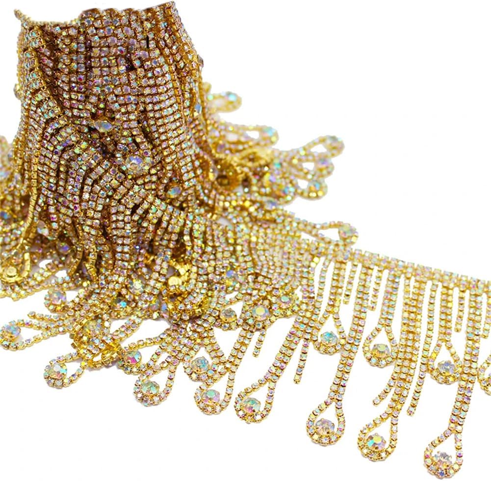 Drop Long Tassel Crystal Rhinestone Fringe Trim Belly Dance Crystal Decoration Chains Silver 1yard 90cm