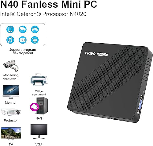 Miniatura 6 de MINISFORUM N40 Mini PC sin ventilador silencioso computadora de escritorio 4 GB RAM, 64 GB eMMC Micro PC, Celeron N4020 hasta 2.8 GHz, LAN 1000M