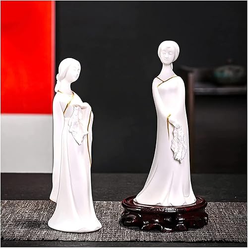 Miniatura 5 de Escultura Figura de mesa Estatua Mujer De Pie Porcelana Blanca Dorada Ornamento De Escritorio Zen Clásico Hecho A Mano Arte Decoraciones Estatua