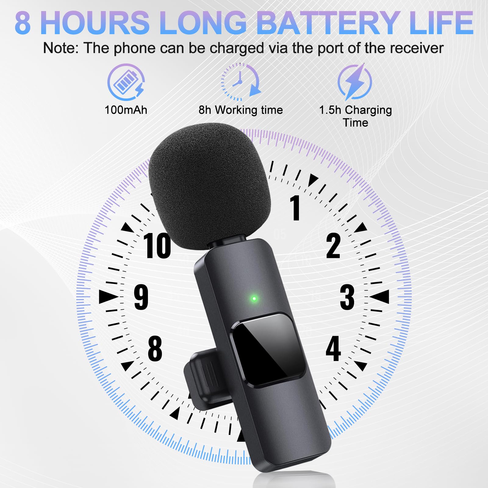 Micrófono Lavalier Inalámbrico 3 En 1 Con Cancelación De Ruido DSP – 2 Micrófonos Duales, Receptor Tipo C Con Adaptadores Para IPhone Y USB, Batería De 6h