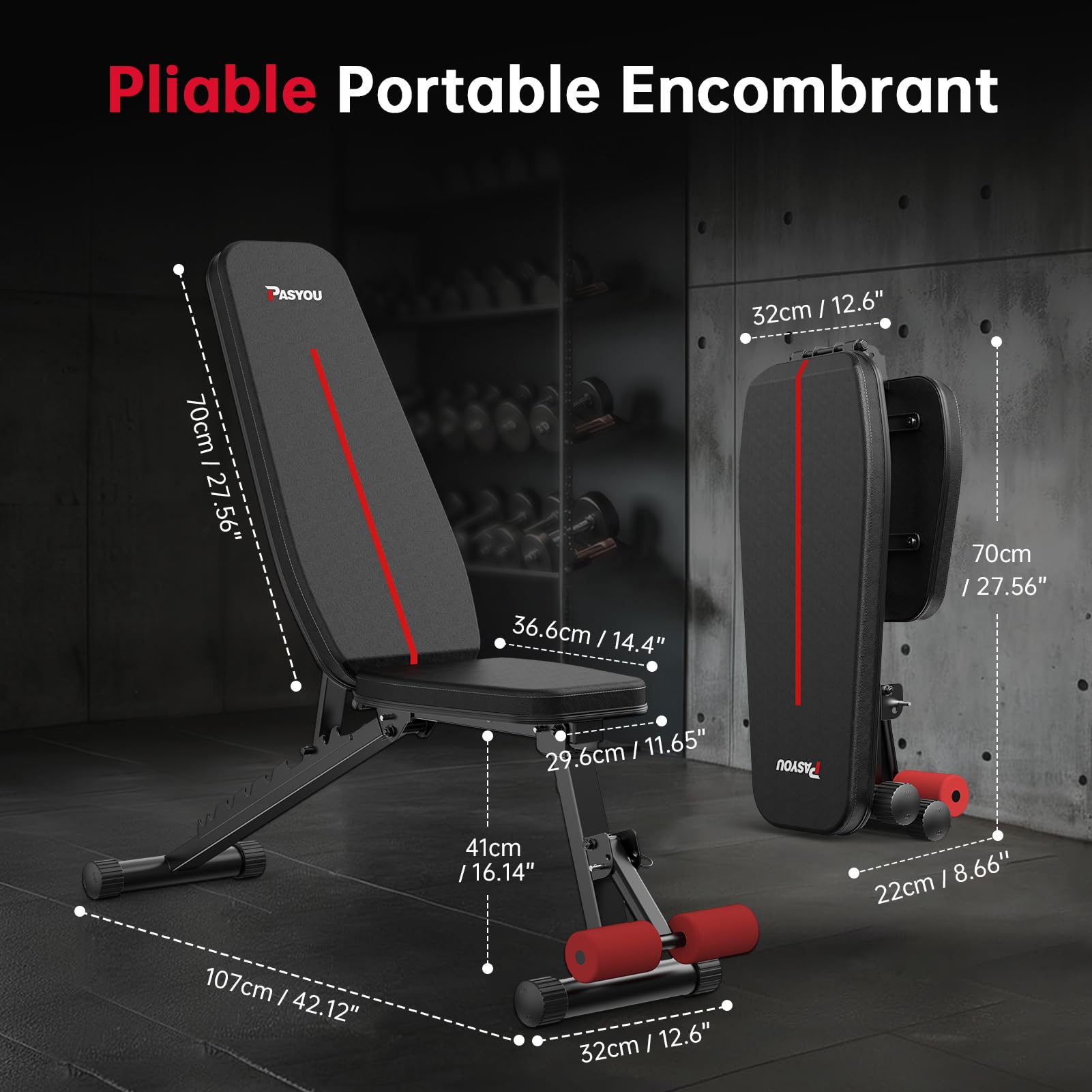PASYOU Banc Musculation Pliable 10 Directions Réglables à 90° Verticalement Multifonctionnel Banc de Musculation pour un Entraînement Complet du Corps Banc Abdominaux