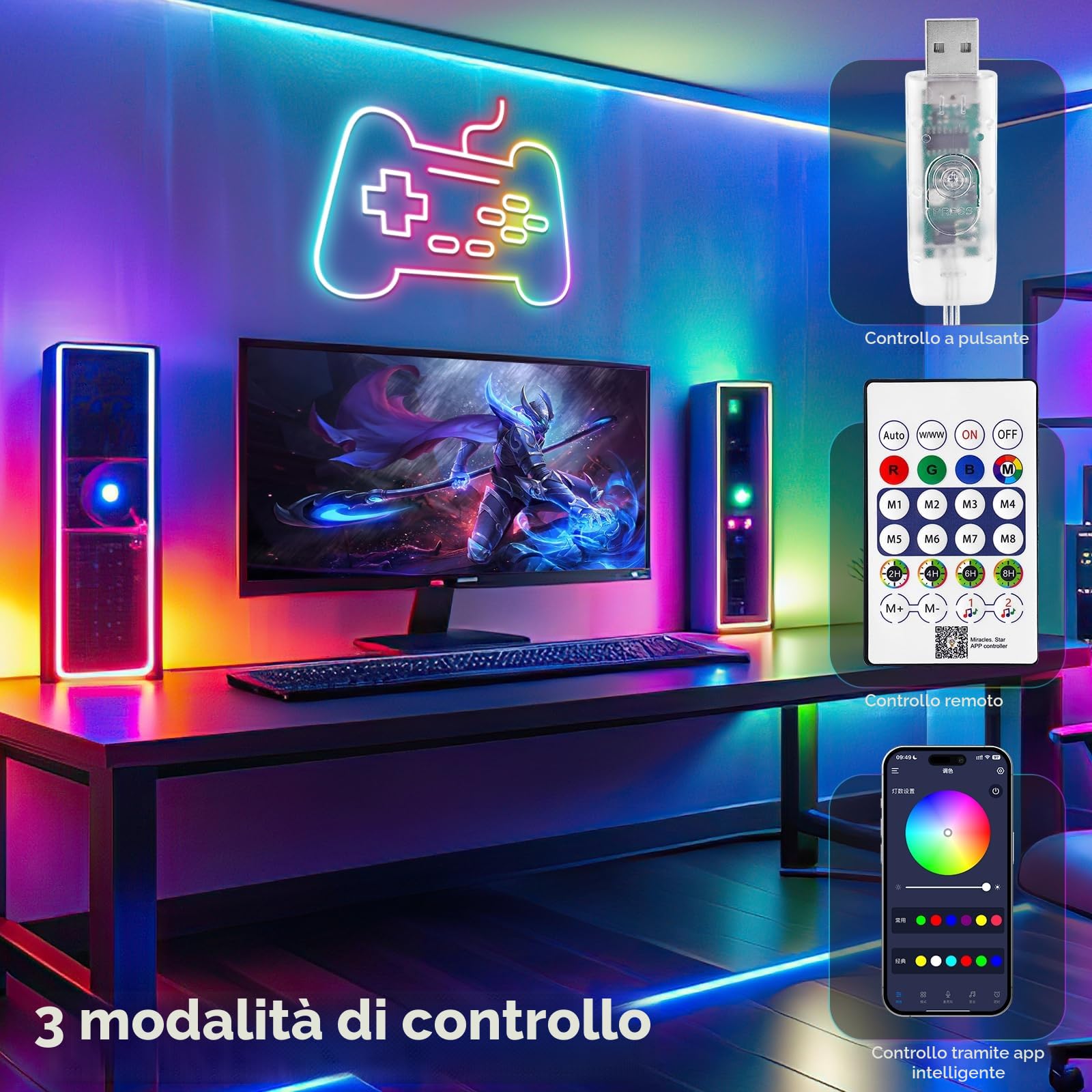 10 Metri Striscia LED Neon RGB IC, USB 5V Flessibile Luce LED con App Intelligente e Telecomando, Colore Dinamico, Striscia LED Indirizzabile per Camera da letto, Soggiorno, Sala Giochi
