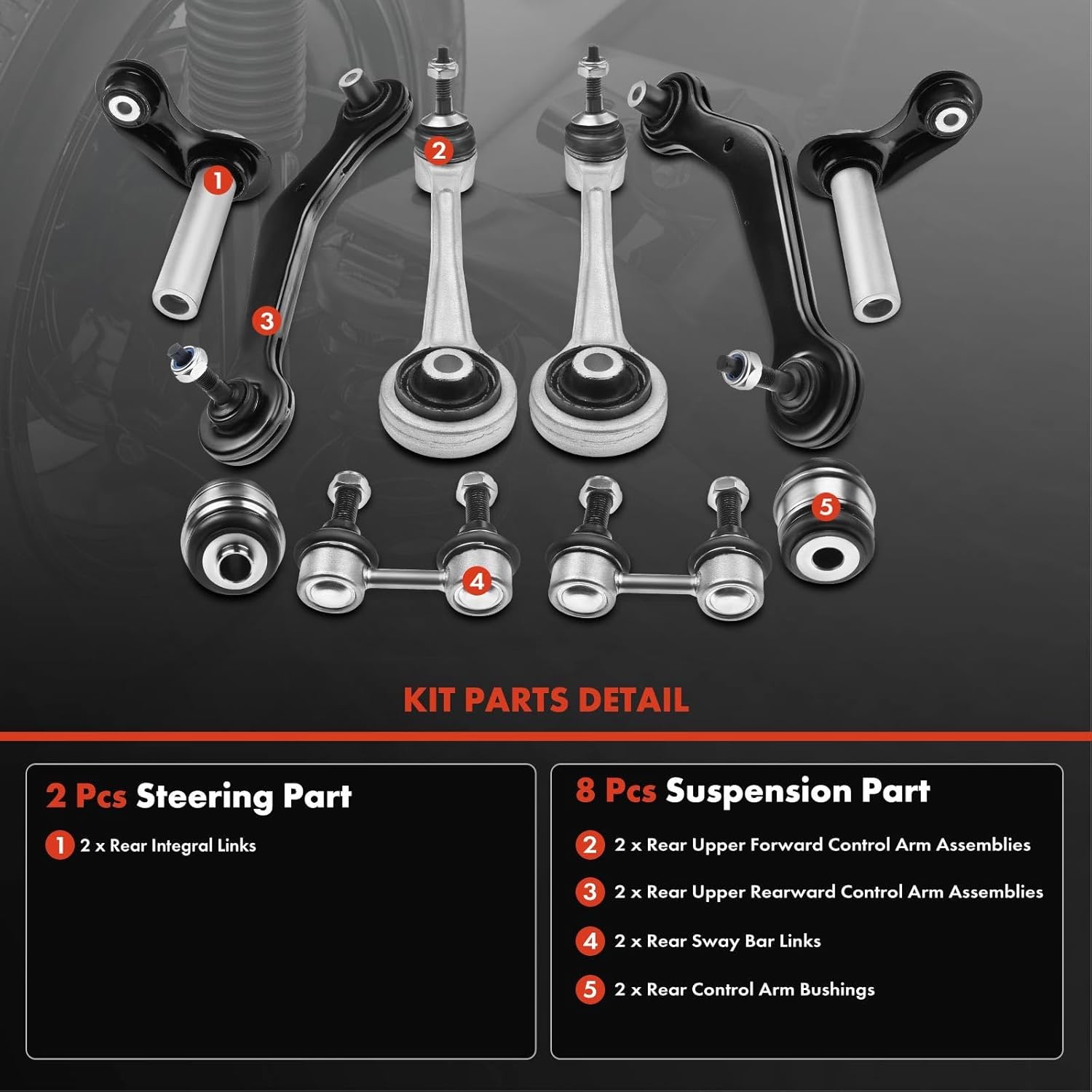 A-Premium Set of 10, Rear Upper Forward & Rearward Control Arm, Sway Bar Link, Control Arm Bushing, Compatible with BMW E53 Series - X5 2000 2001 2002 2003 2004 2005 2006
