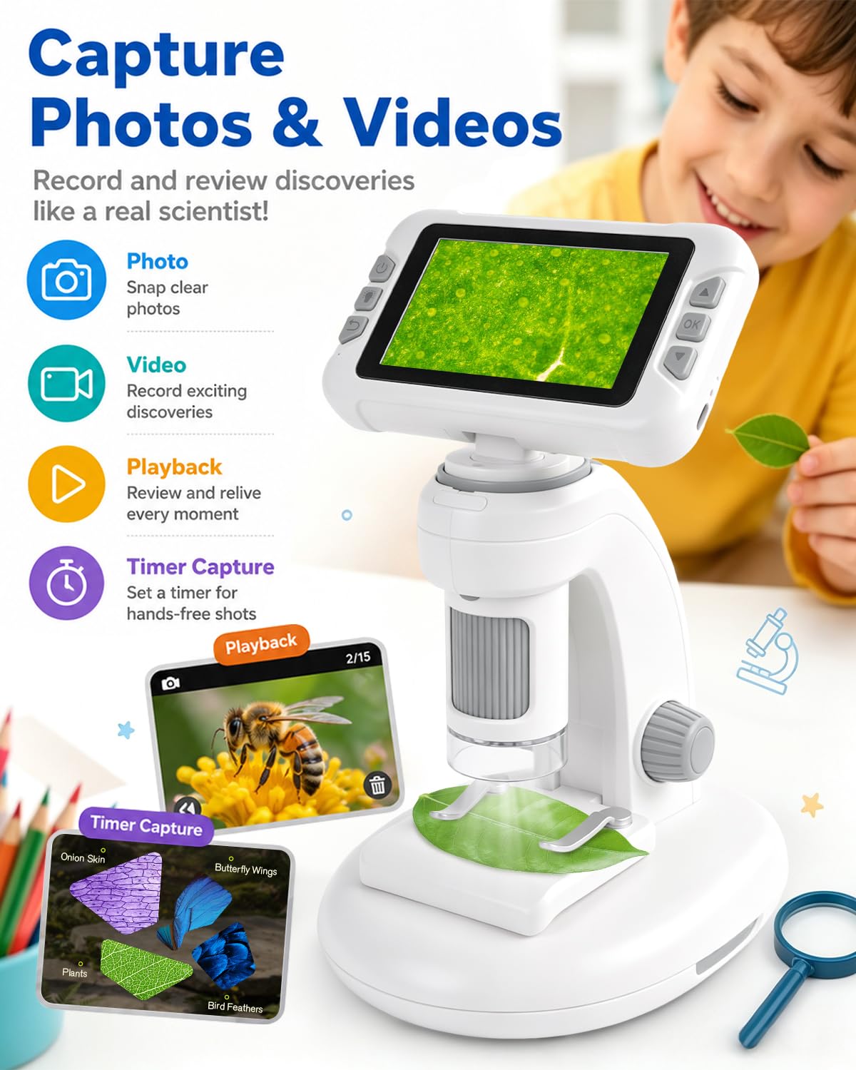Microscopio 1800X, schermo HD da 4,0 pollici con foto e video (A)