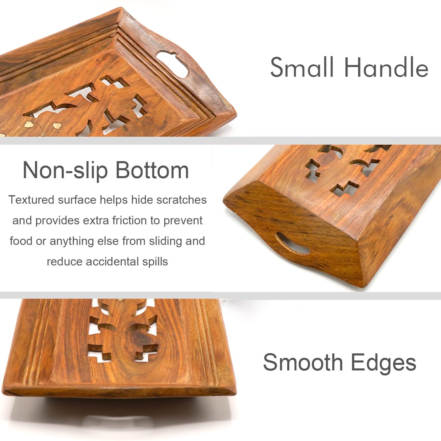 Naayaab Craft Premium Pakka Sheesham Wooden Rectangular Serving Tray | Handmade & Handcrafted Serving Platter - Set of 3 1