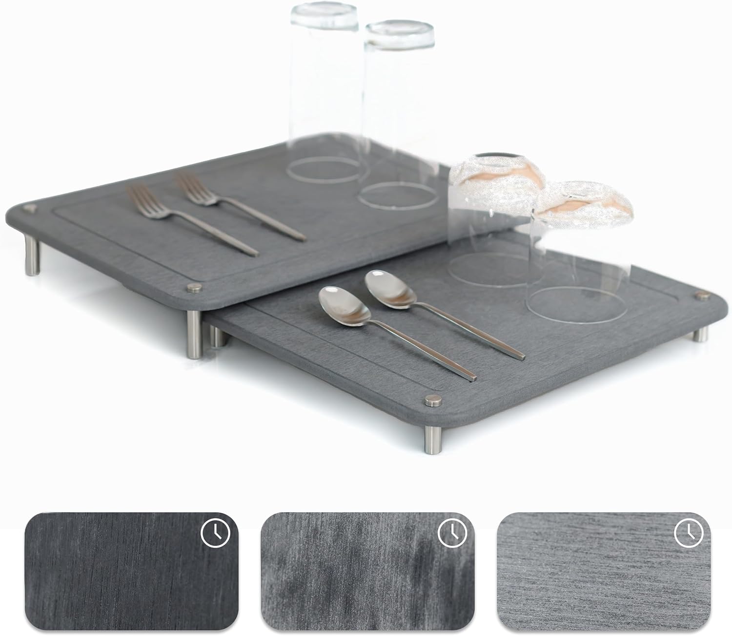 Nesting stone dish drying mats, 2 pcs, gray