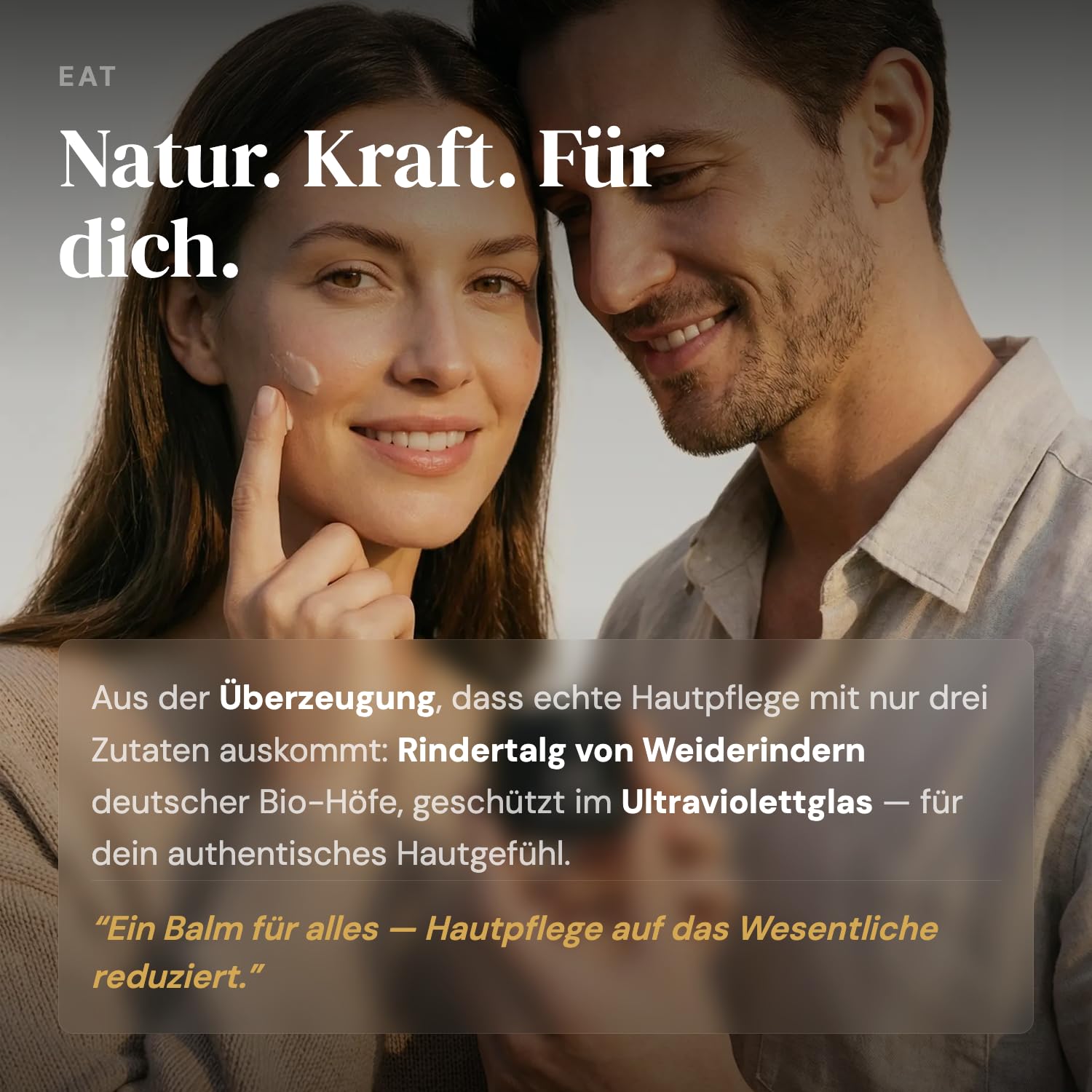 EAT Tallow Balm Bio – 100% natürliche Hautpflege mit Rindertalg von Deutschen Weiderindern – Bio-Olivenöl & Weihrauch – Für Gesicht, Körper & Lippen – Ohne künstliche Zusätze für pure Pflege (100 ml)