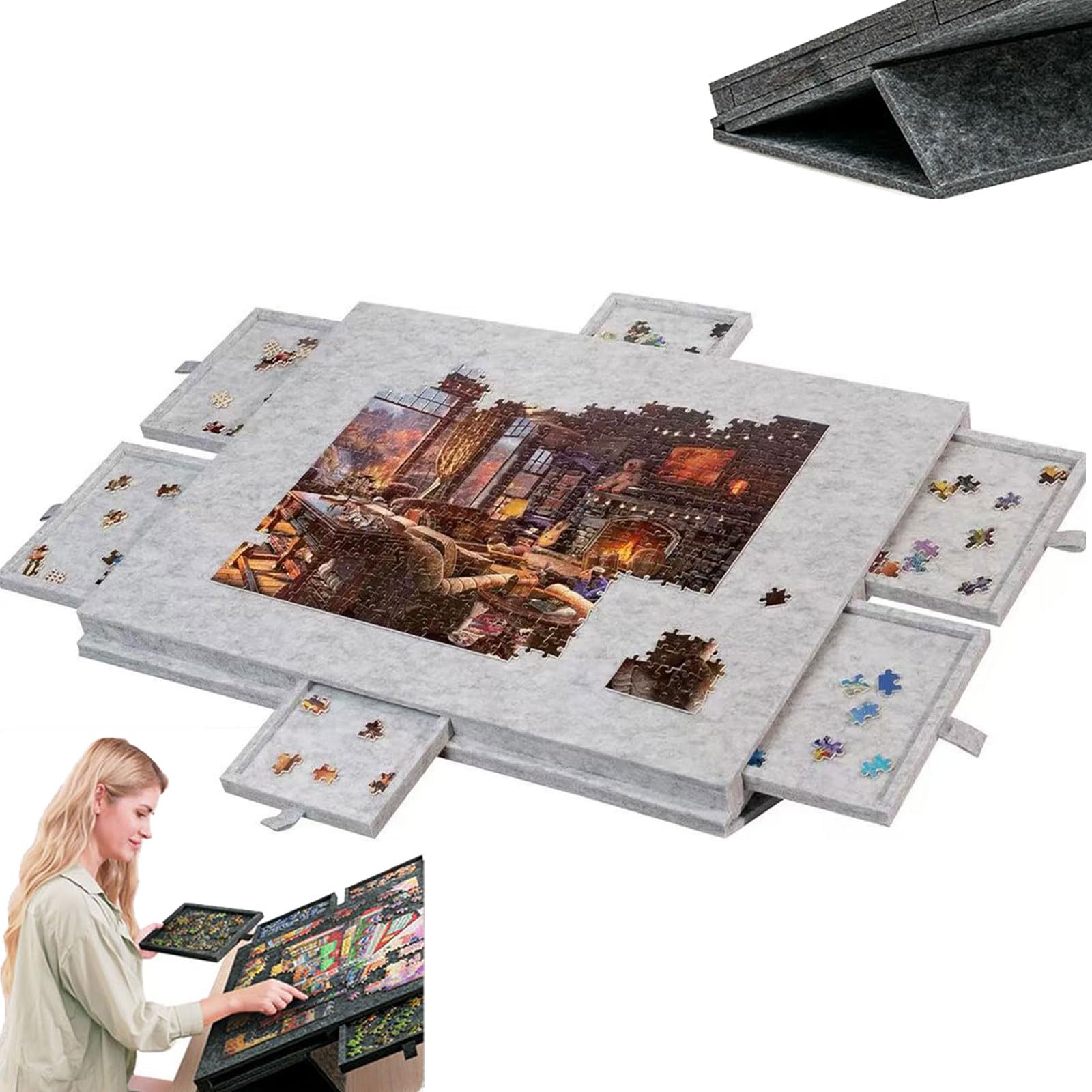 Tavola puzzle 2 in 1 con supporto e copertura, 1000 pezzi Jigsaw Puzzle Board con cassetti, custodia leggera in feltro per adulti e bambini