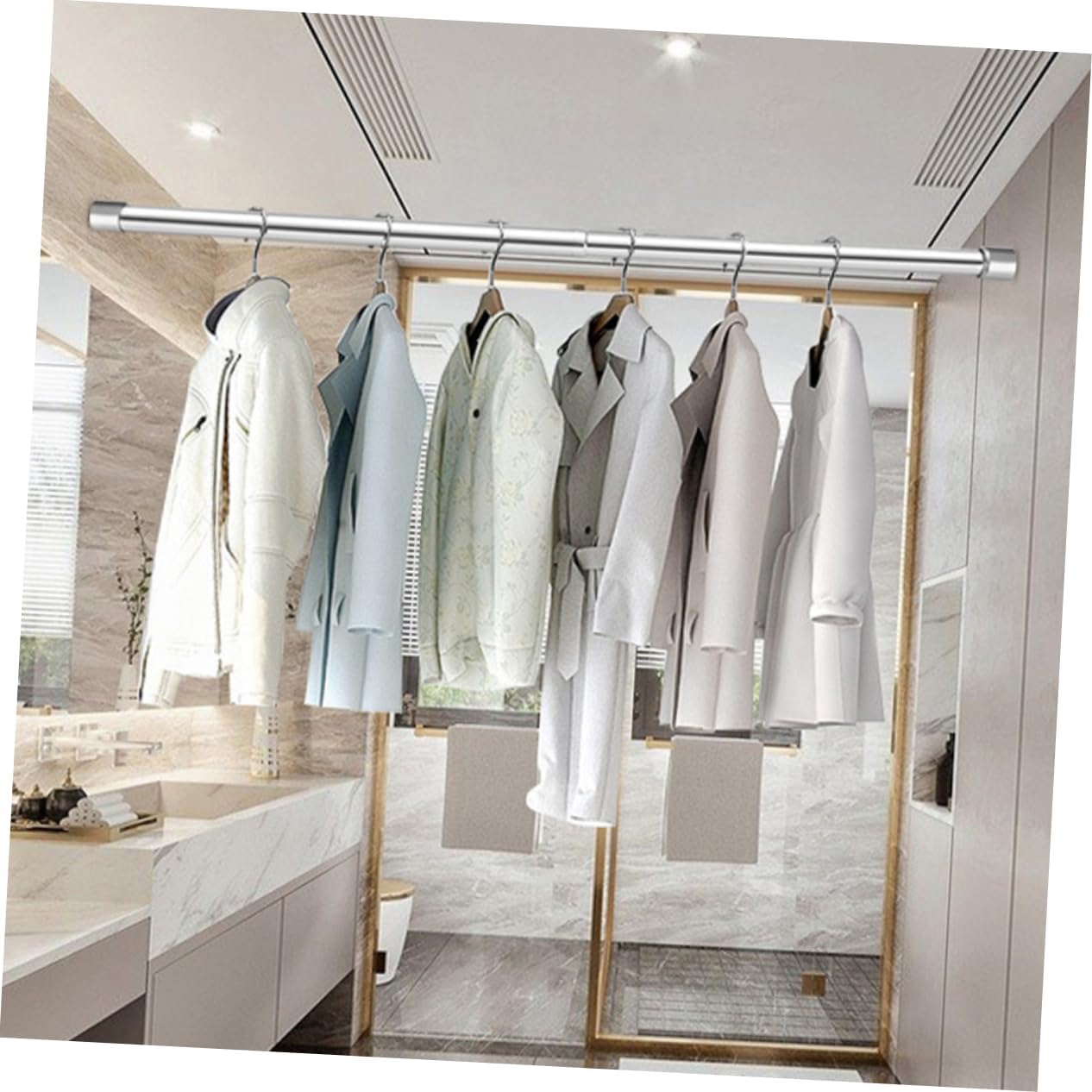 IMIKEYA Adjustable Telescopic Clothes Rod Heavy Duty Stainless Steel Closet Pole for Wardrobe Laundry Bathroom and Living Room Use