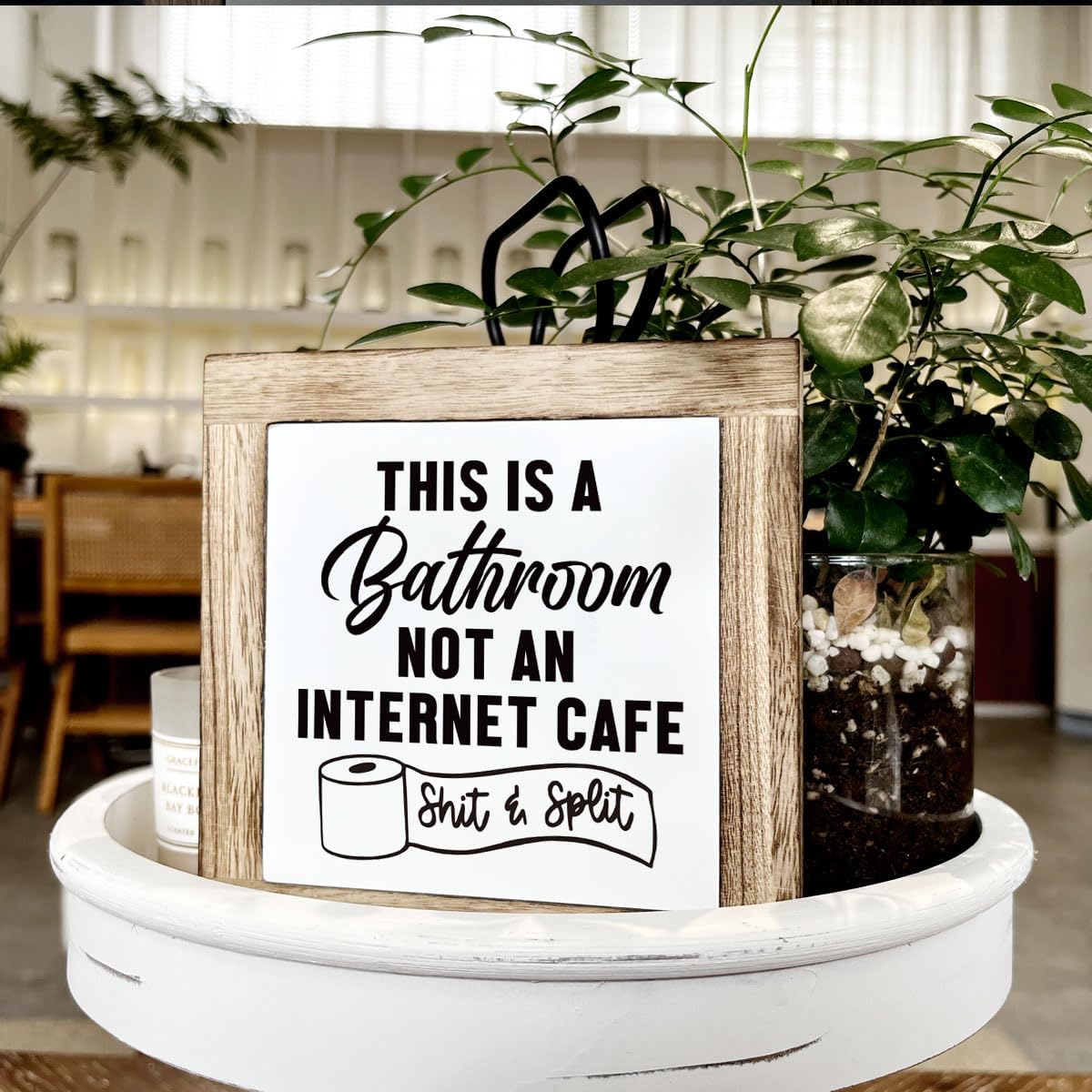 Funny Bathroom Humor - 'This is A Bathroom' Not 'Internet Cafe' Sign - Wooden Box Farmhouse Decor - Image 4