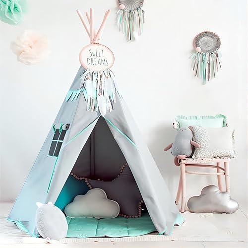 Teepee Play - Tienda de campaña plegable de lona de algodón para niños bolsa de transporte tienda de campaña para niños diseño de 5 lados 59 x 59 x