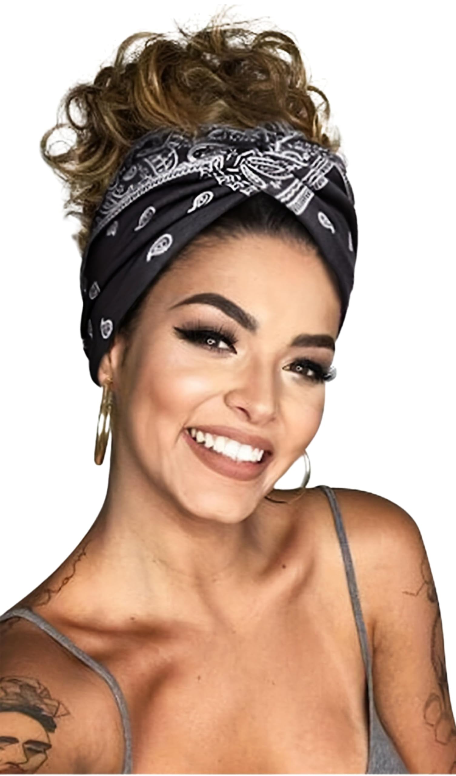Fabme Headbands for Women, Non-Slip, Premium Stretchy Bohemian Head Bands Hair Accessories,Wear for Yoga, Fashion, Working Out, Travel or Running - Black-image-43