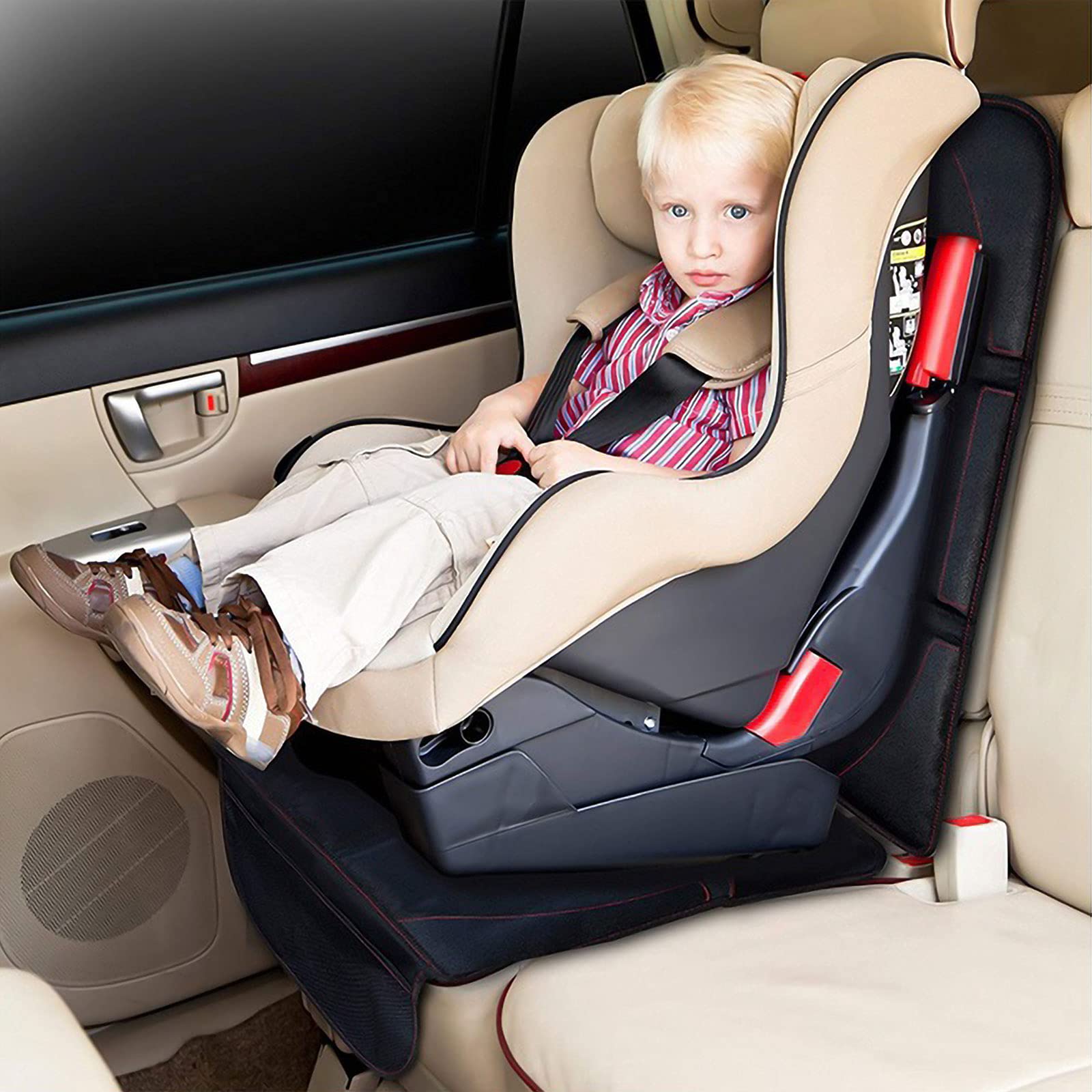 Frasheng 2Piezas Protector Asiento Coche,Protectores de Asiento para Coche Impermeable,Protector Seguro para Asiento Infantil,Protector Coches Asientos,Tamaño Universal con Organizador Bolsillos,Negro