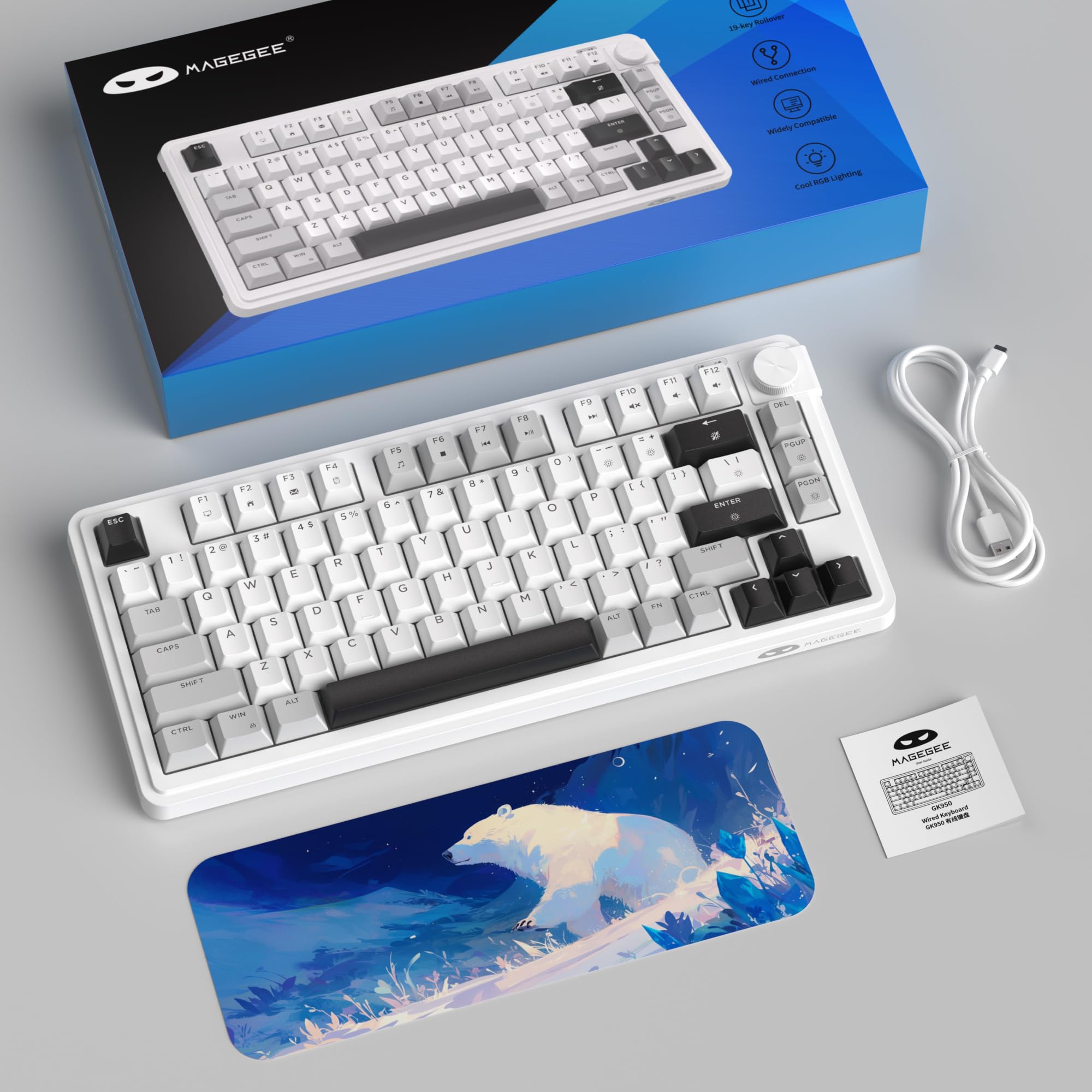 MageGee Mini 60% Gaming Keyboard, RGB Backlit 61 Key Ultra-Compact Keyboard, TS91 Ergonomic Waterproof Mechanical Feeling Office Computer Keyboard for PC, MAC, PS4, Xbox ONE Gamer(Black White)…… view 8