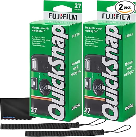 FUJIFILM QuickSnap Flash 400 One-Time-Use Disposable Camera (27 Exposures) – 2 Pack with Built-in Flash & 2 Hand Straps – ISO 400 Film for Day or Night Shooting