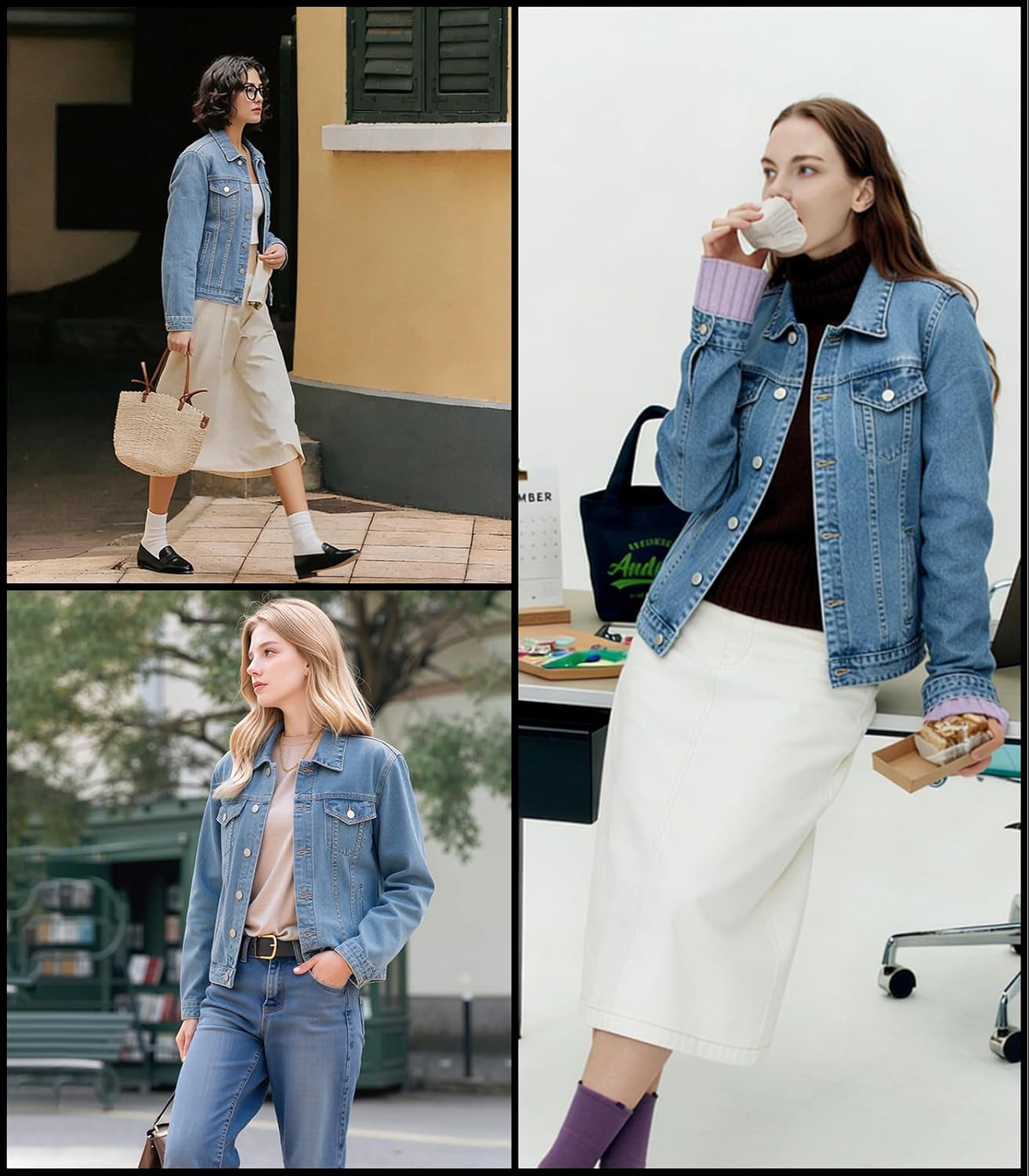 MISS MOLY Women's Denim Jacket Button Up Long Sleeve Basic Trendy Jean Jacket Coat with Pockets