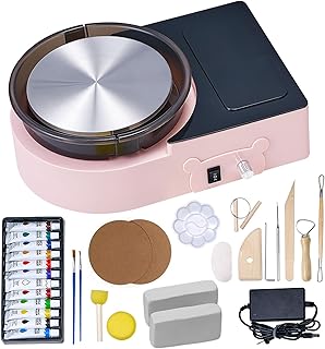 VEVOR Mini Töpferscheibe Maschine 158 mm Drehteller mit einstellbarer Rotationsgeschwindigkeit, elektrische Tonscheibe mit Tonformungswerkzeugen, geeignet für Heimwerken Töpferkurse, Rosa