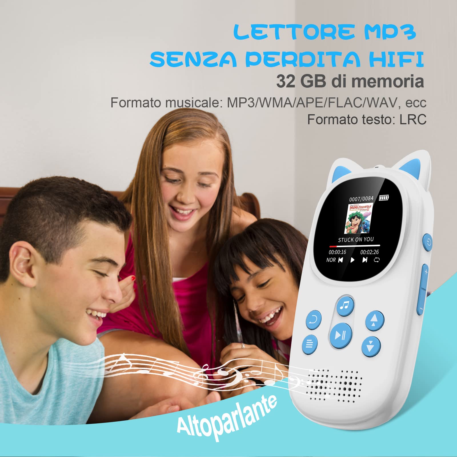 32GB Lettore MP3 Bluetooth 5.0 per Bambini, Oilsky MP3 Lettore Musicale Portatile per Lo Sport con 750mAh, Altoparlante HD Integrato, Radio FM (Blu)