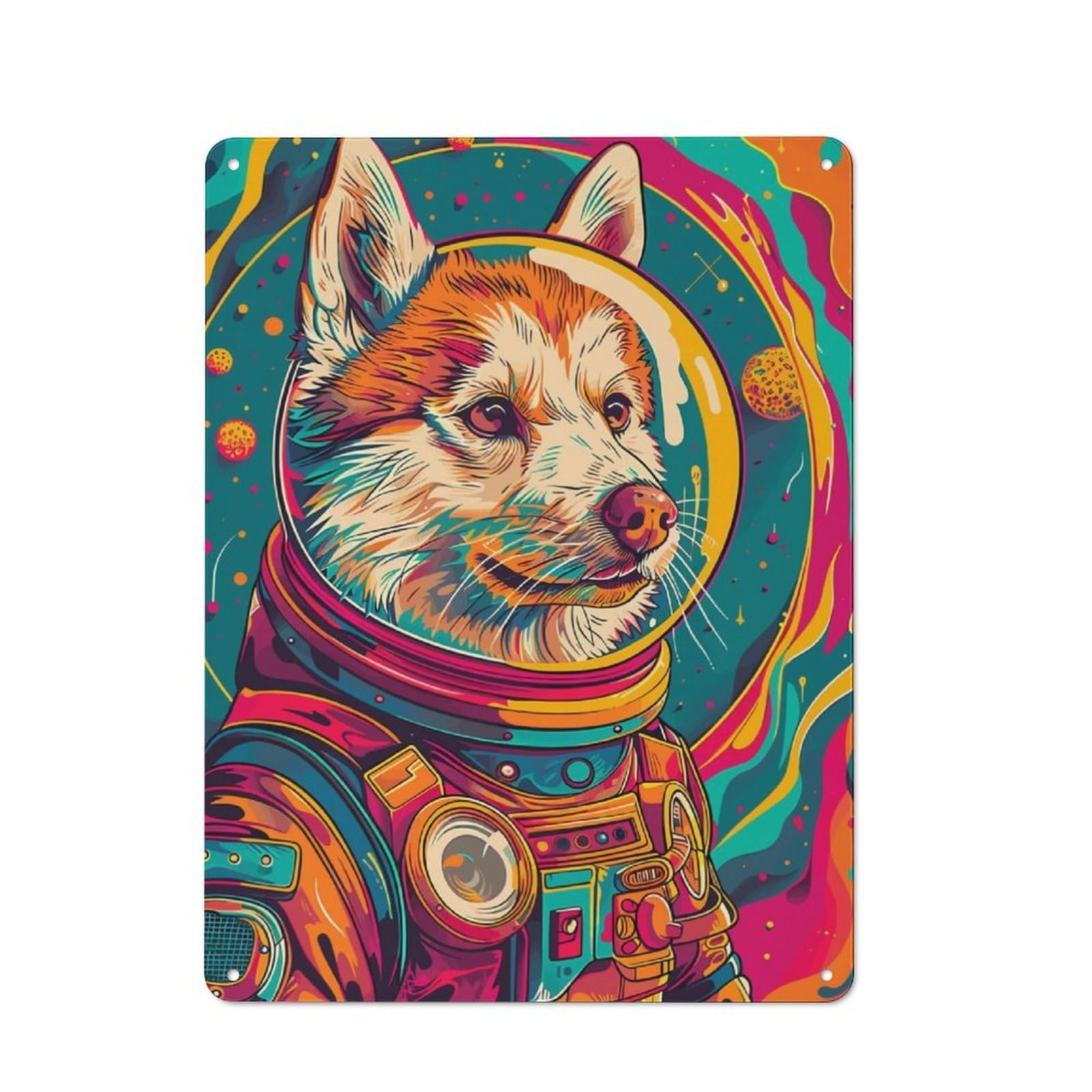 Junmoney Astronaut Husky Space Rustic Tin Wall Plaque 40X30cm For Home Office Or Studio, For Garage, Workshop And Man Cave Decoration