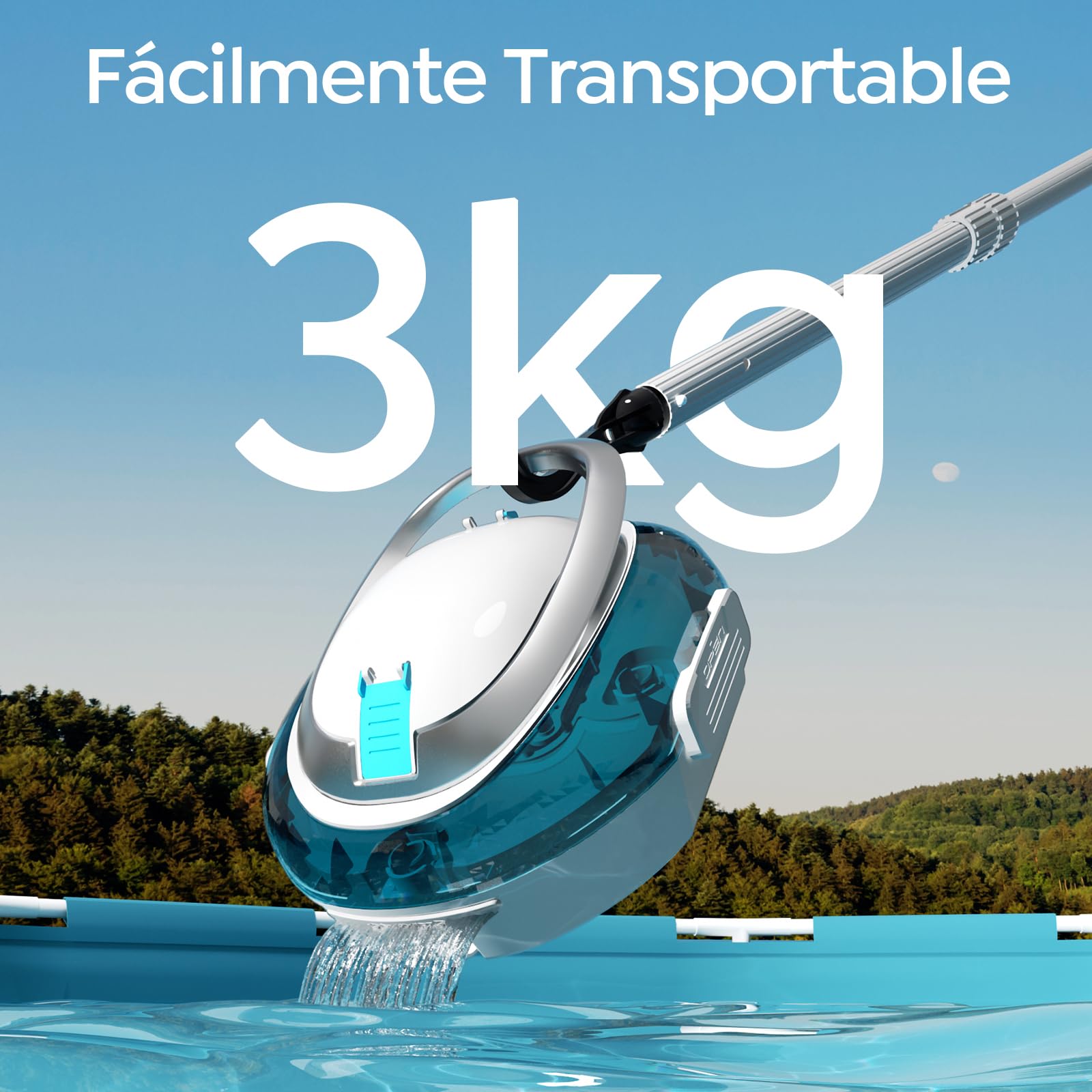 S2 Limpiafondos Piscina, Robot Inalámbrico, Doble Filtración y Doble Motor, 90min Autonomía, 2,5H Carga Rápida,Autoestacionamiento, para Piscinas de Fondo Plano hasta 80m²,BLU Perlato Bianco