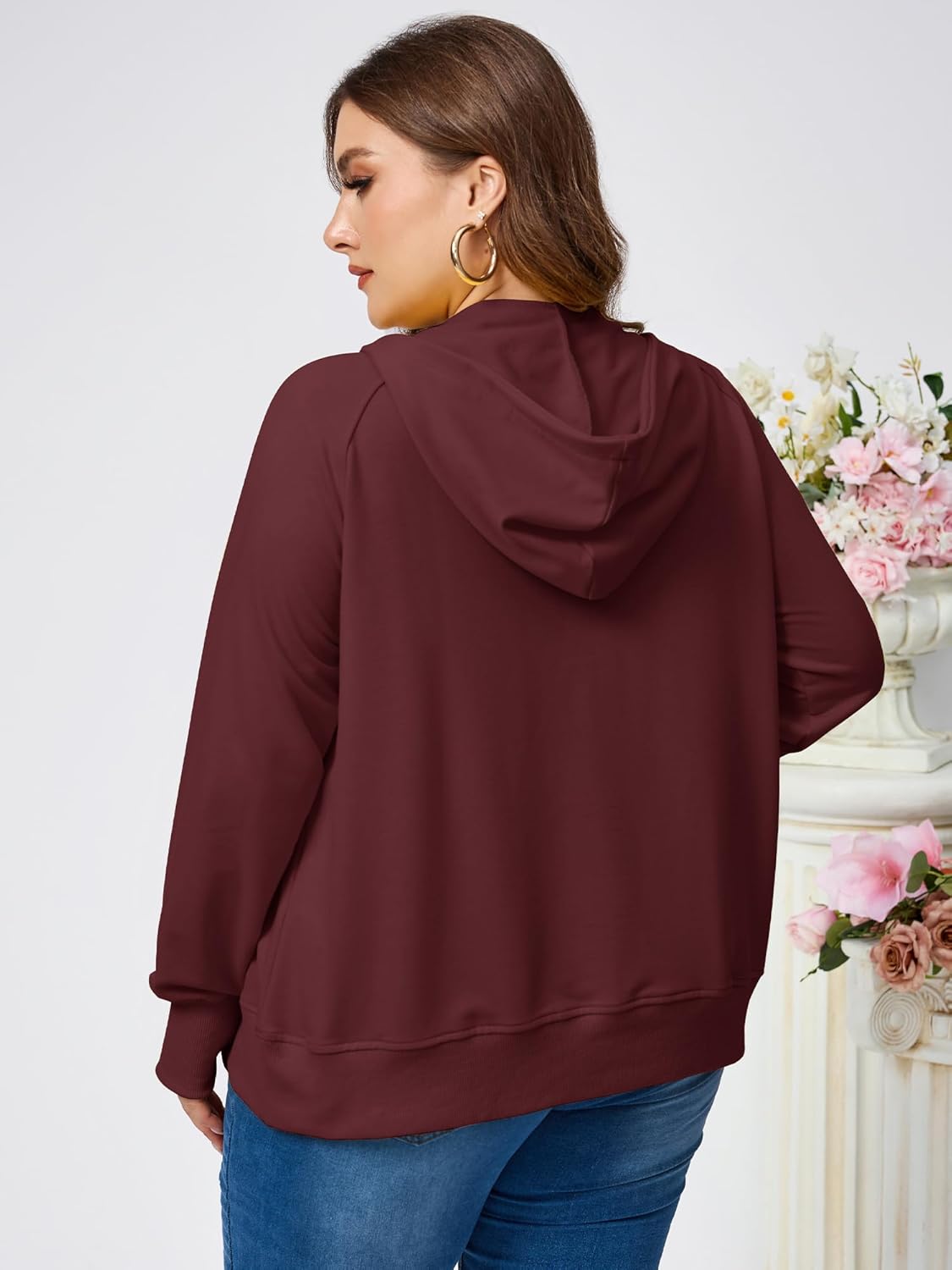 TAKEYAL Womens Plus Size Hoodies Oversized Sweatshirts Half Quarter Zip Pullover Long Sleeve Fall Outfits With Pocket - Image 5