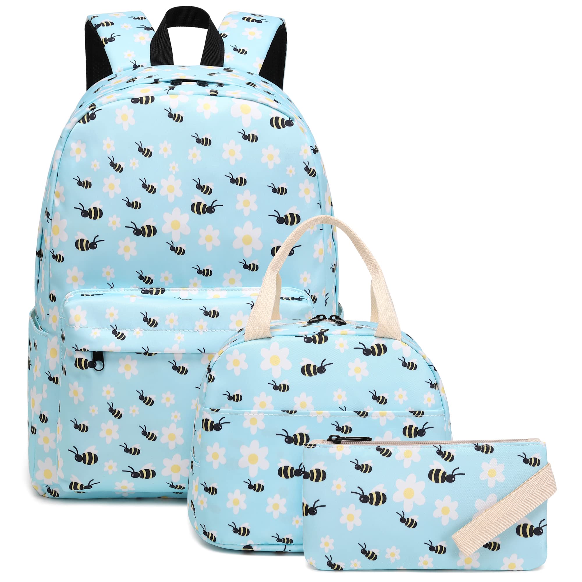 Girls School Backpacks for Kids Teens, 3-in-1 School Bag Bookbags Set with Lunch Bag Pencil Case