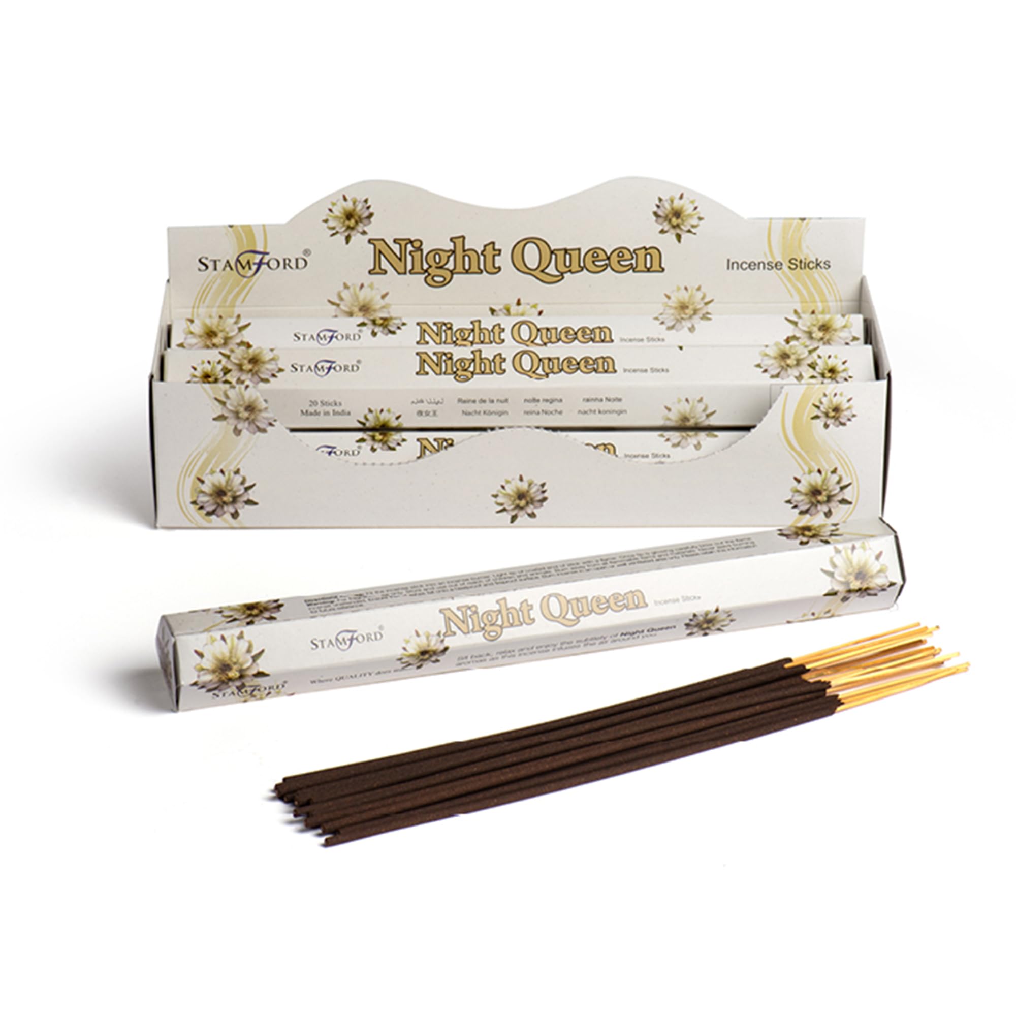 Stamford Premium Incense Sticks 20 Sticks x 6 Packs, Scented Sticks for Meditation & Relaxation, Lavender, Sandalwood, Vanilla, Long-Lasting Fragrance (Night Queen)
