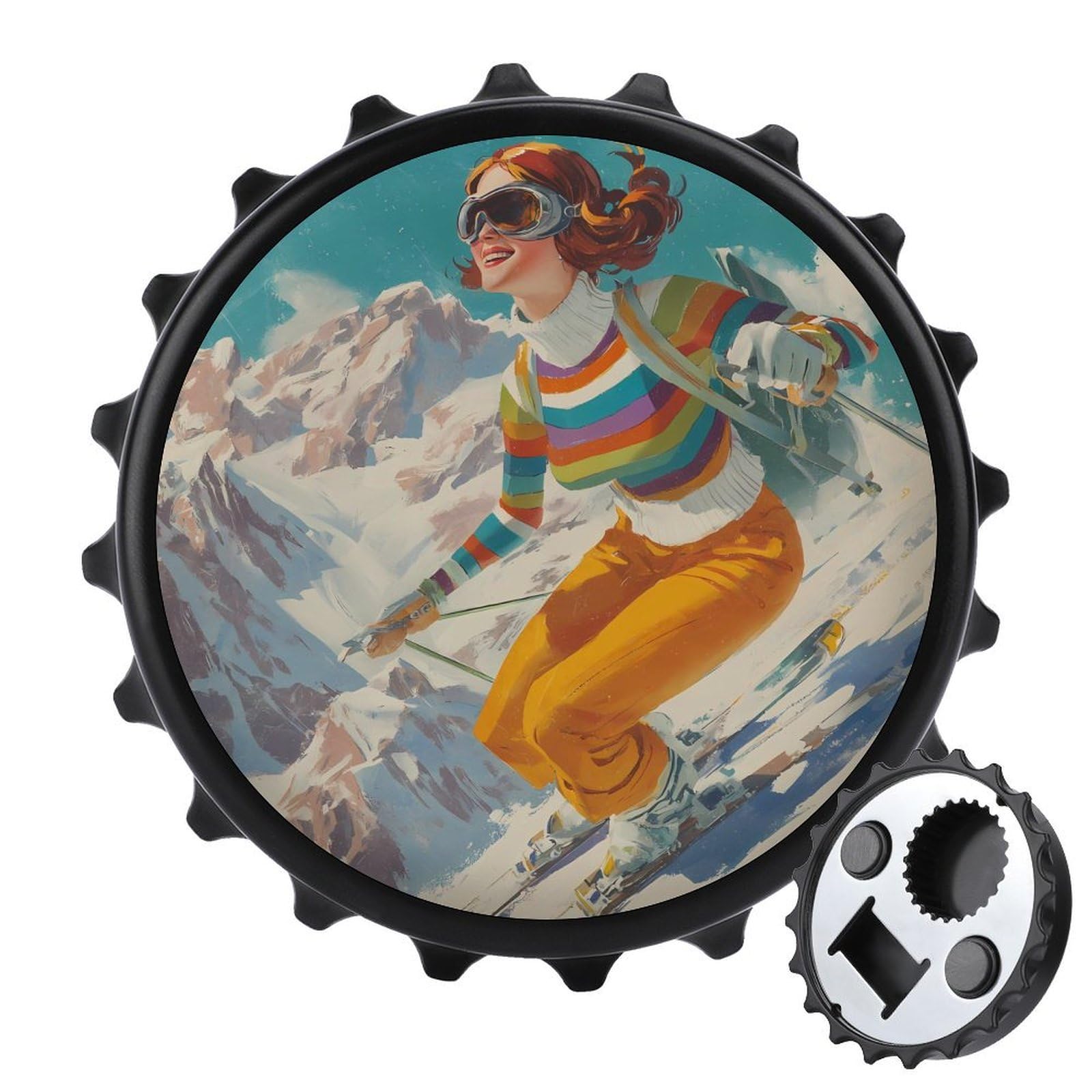 Vintage Ski Skiing Magnetic Bottle Opener Refrigerator Magnet Fridge Magnets Kitchen Supplies