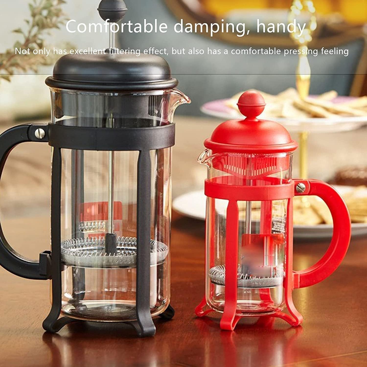 Press Coffee Maker, Coffee Press, Caffettiere，Coffee Maker， Coffee and Tea Maker, Stainless Steel Manual Coffee Makers For Home, Steel Coffee Press with 3 Filters - No Residue - Heat Resistant Borosil