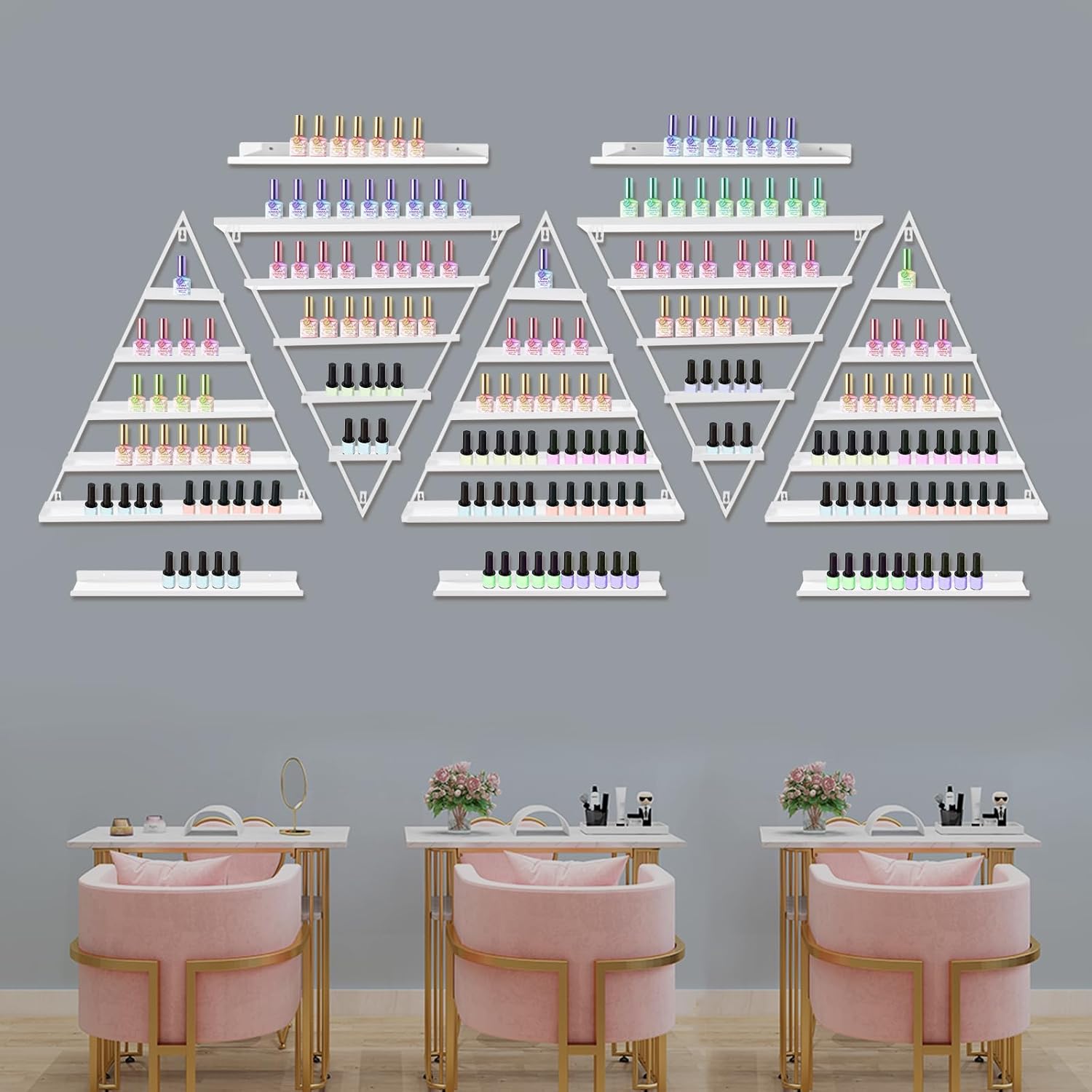 5 Pack Nail Polish Organizer Shelf Wall Mounted 5 Tiers Nail Polish Display Rack Shelves for Salon, Beauty Shop & Home Organization (White)
