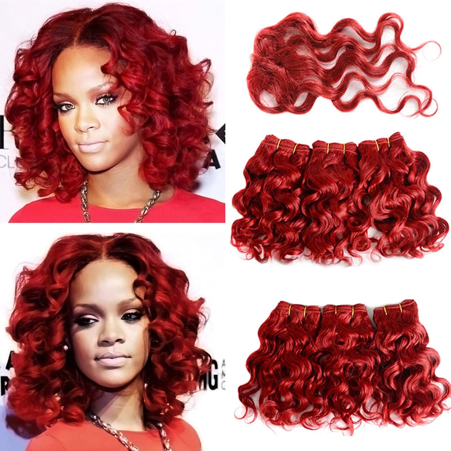 Aiokrtse Brazilian Virgin Hair 100% Human Hair Weave Bundles Curly Hair 6 bundles 8 inches with 1 closure Red Color (6 bundles 8 inches=about 230 grams or 8.11 ounces) - Image 3