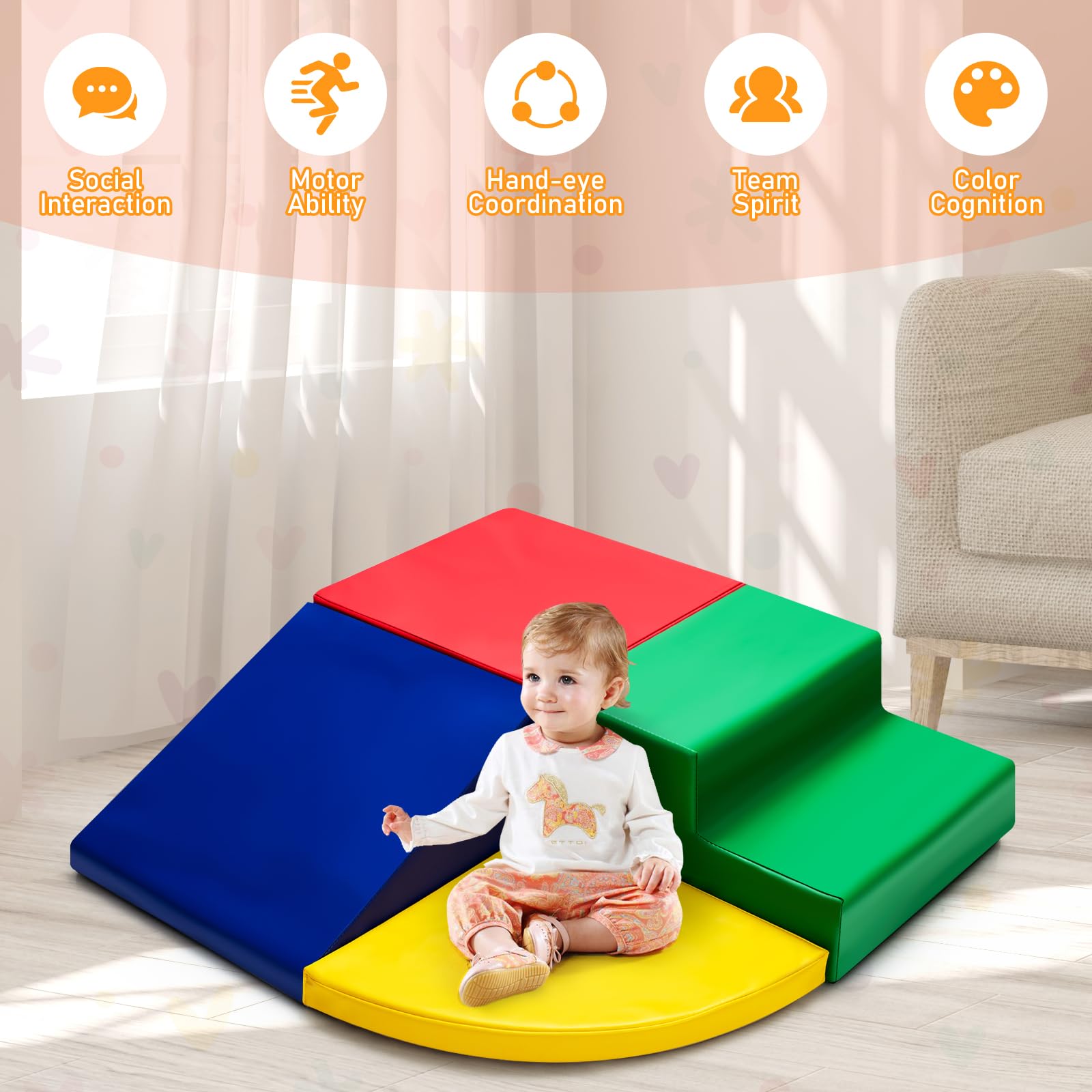 LIFEZEAL 4 Stück Schaumstoffbausteine für Kinder, Softbausteine Baby zum Klettern, Riesenbausteine Mehrfarbig, Spielbausteine Anti-rutsch & Wasserdicht, Großbausteine für Kinderzimmer (Stil 1)