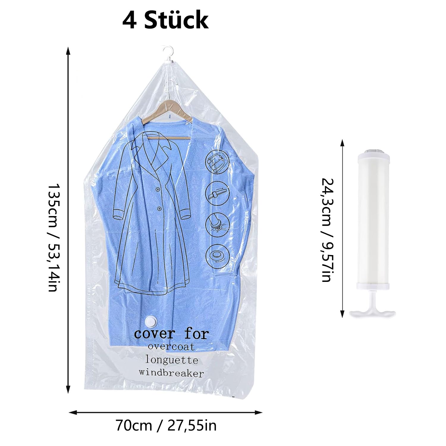 Ibenzoa® 6 Stuks Grote Vacuümzakken Voor Kleding Met Handpomp Ruimtebesparende Oplossing Voor Kledingkast En Reizen