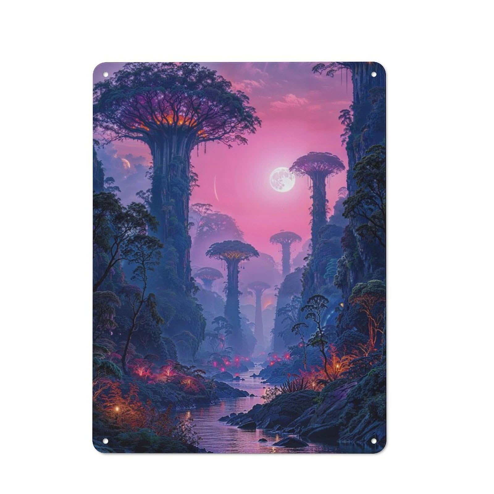 Nostalgic Fantasy Forest Landscape Metal Wall Sign 40x30cm, Bar Wall Plaque for Pub, Home Bar, Shed Or Man Cave