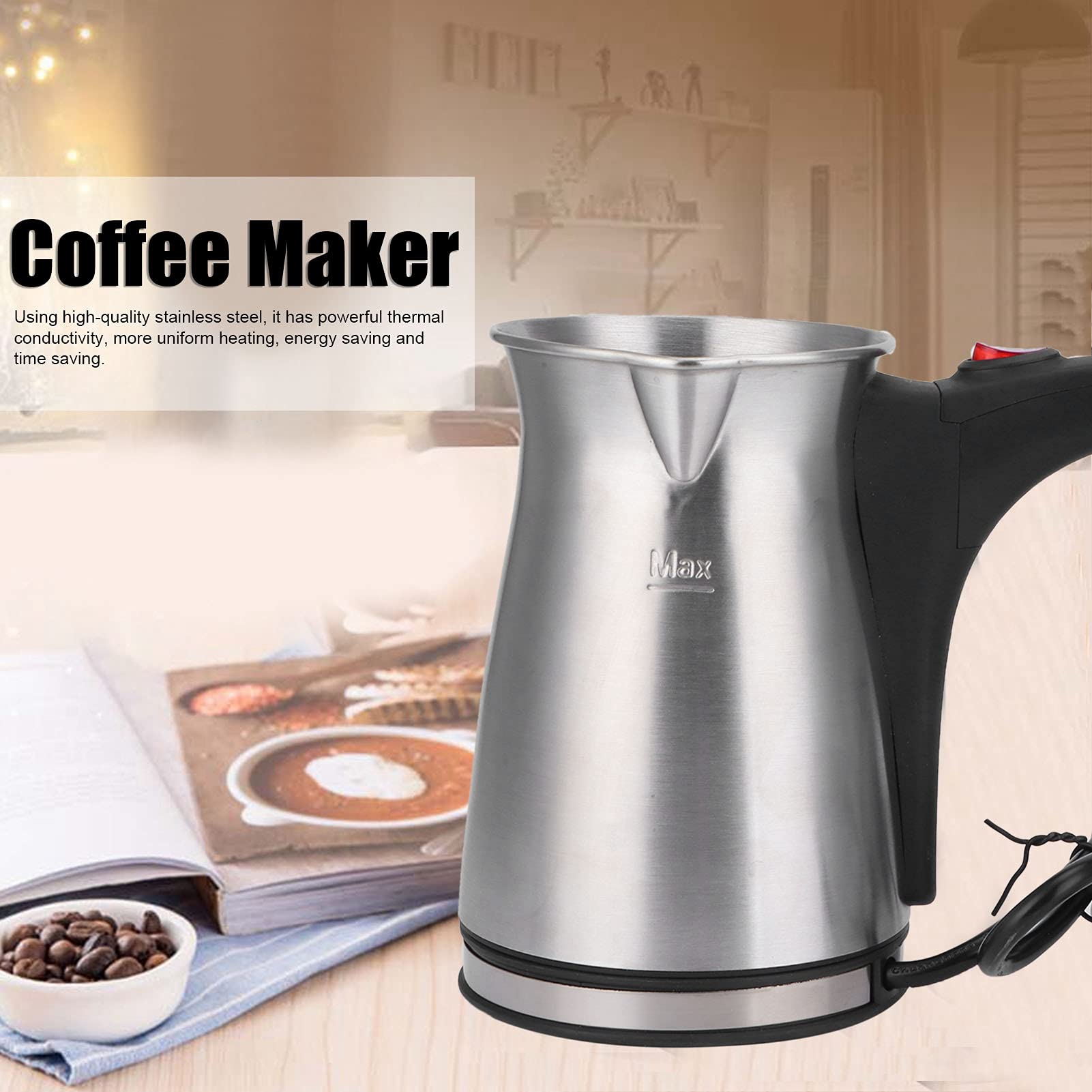 Hervidor EléCtrico, 800W 500Ml Acero Inoxidable ErgonóMico Tetera EléCtrica El Ahorro De EnergíA CalefaccióN Por InmersióN FáCil De Limpiar Cafetera EléCtrica Con Mango Largo Para Regalo Café Té